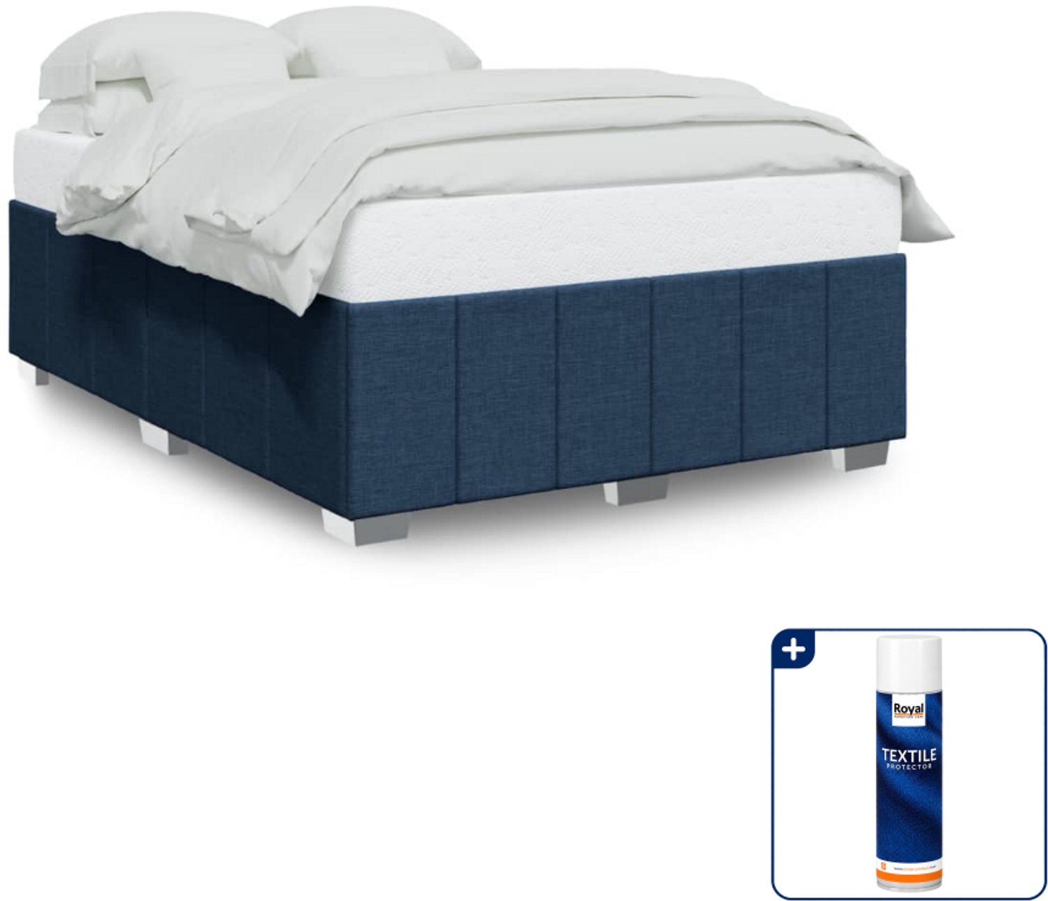 vidaXL Bedframe Small double - 140 x 200 cm - stof - blauw - Inclusief textielbeschermer 500 ml