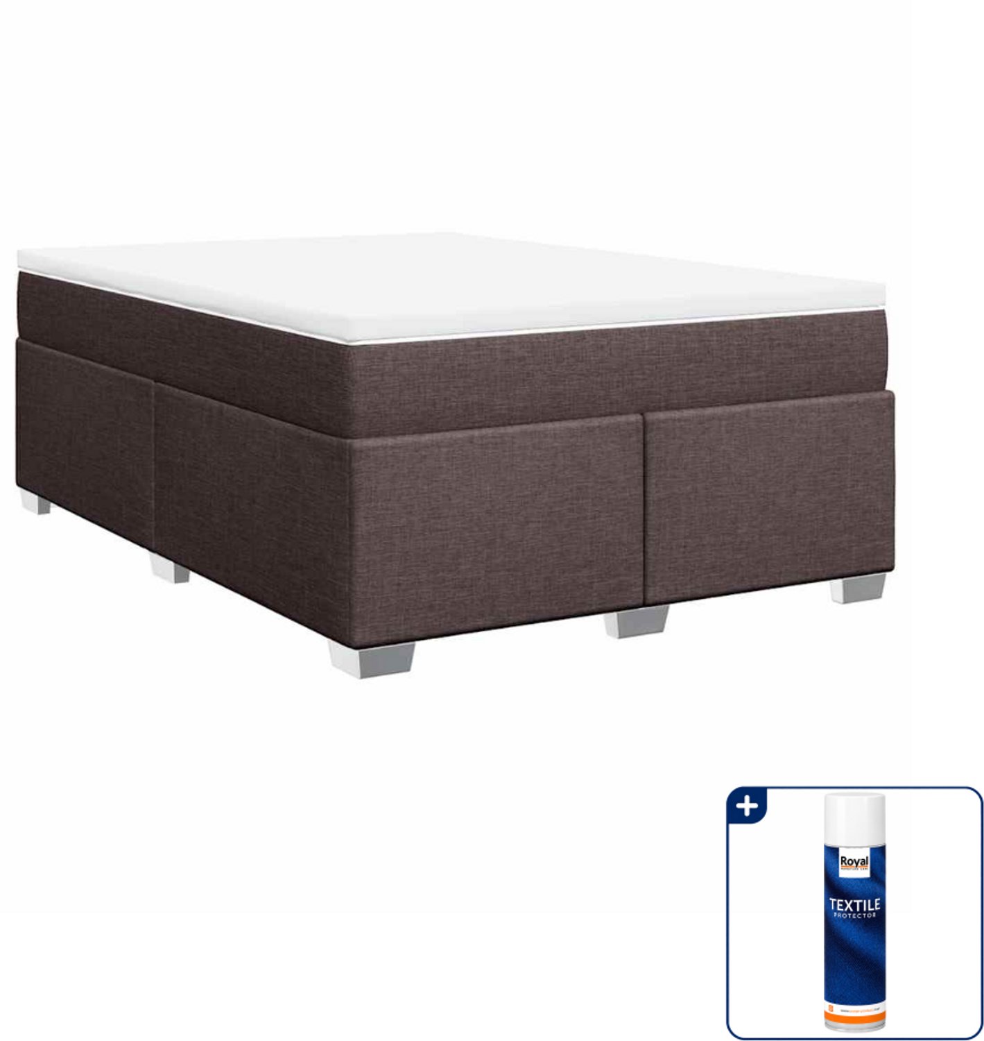 vidaXL boxspring met matras - 140 x 190 cm - stof - donkerbruin - Inclusief textielbeschermer 500 ml