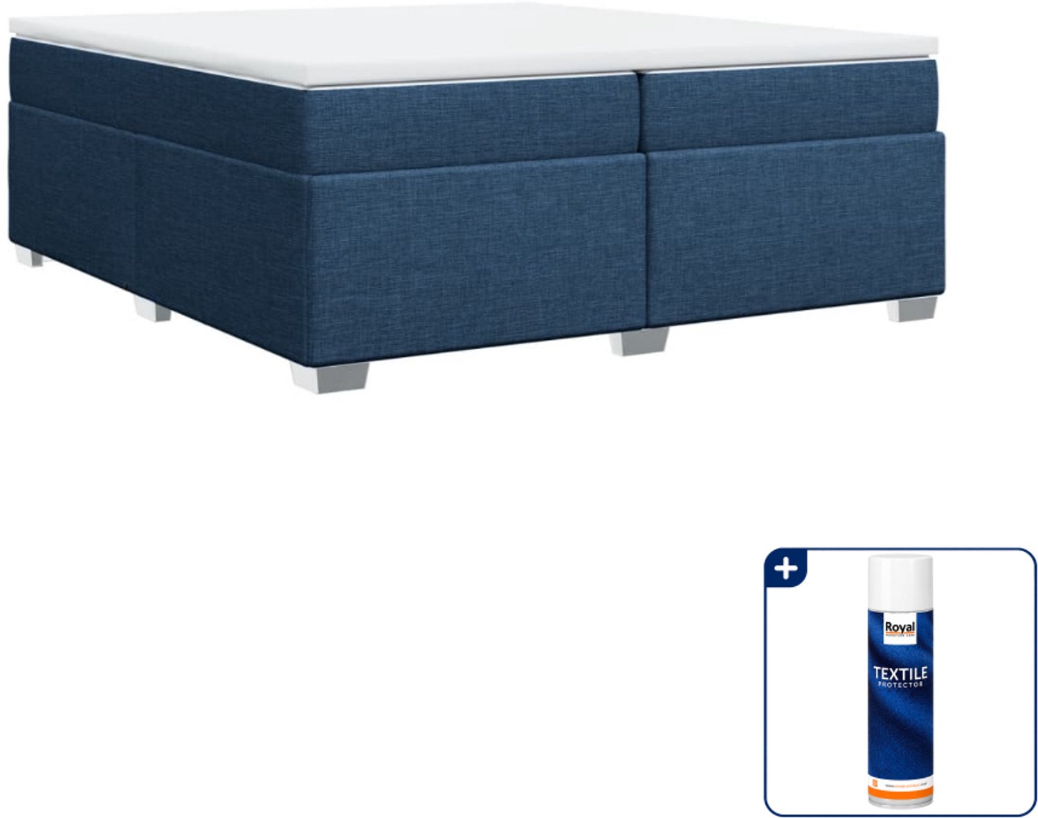 vidaXL Boxspring - Super kingsize - 200 x 200 cm - blauw - Inclusief textielbeschermer 500 ml