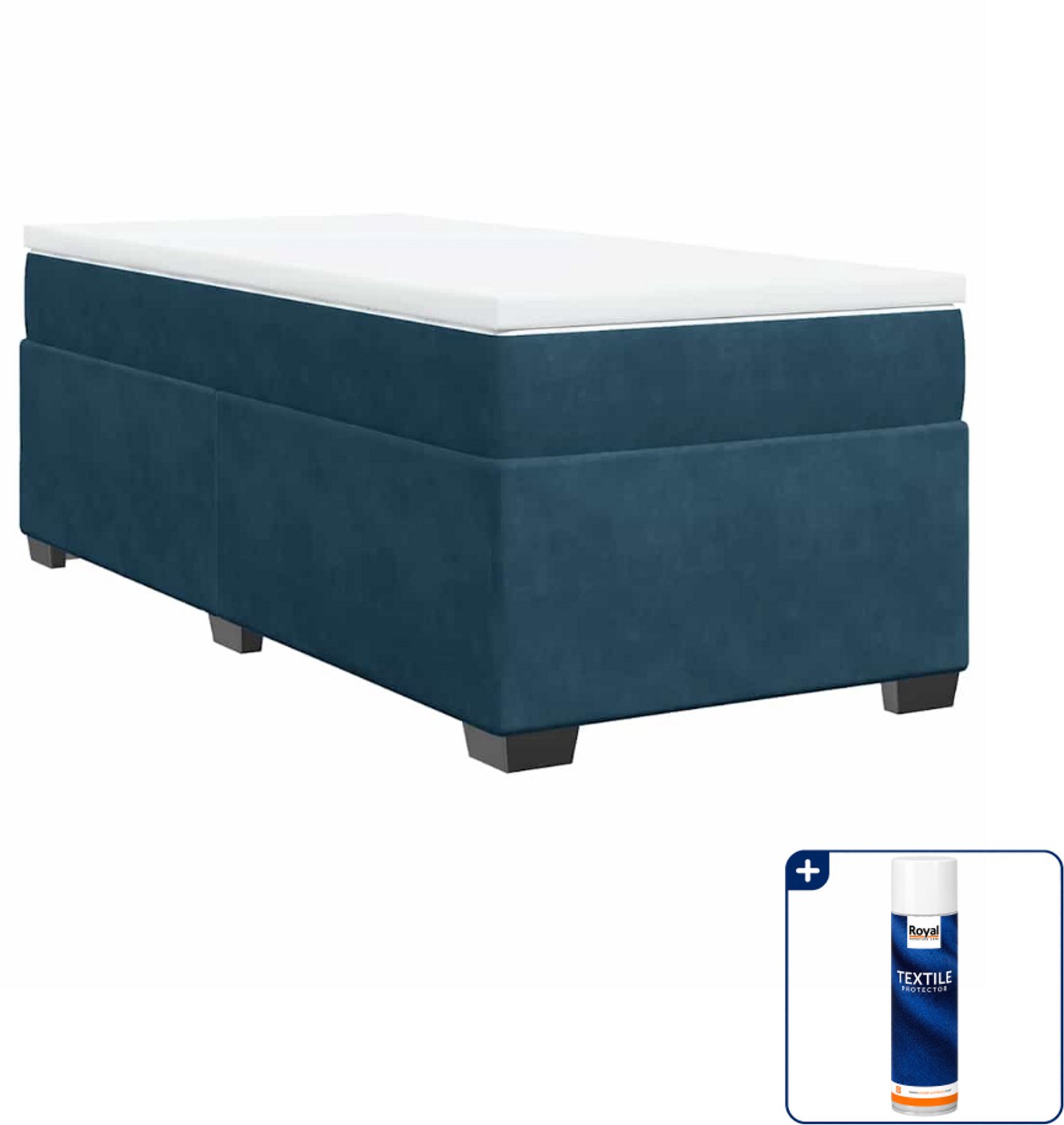 vidaXL Boxspring - 90 x 200 cm - fluweel - donkerblauw - Inclusief textielbeschermer 500 ml