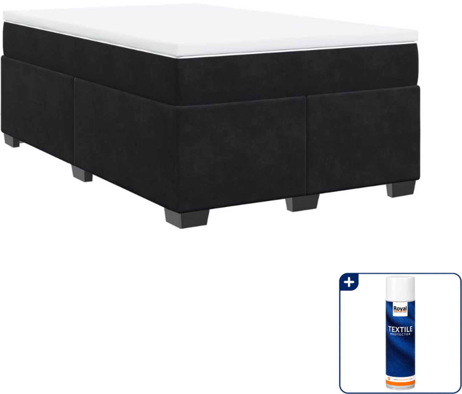 vidaXL boxspring met matras 120 x 200 cm - fluweel - zwart - Inclusief textielbeschermer 500 ml