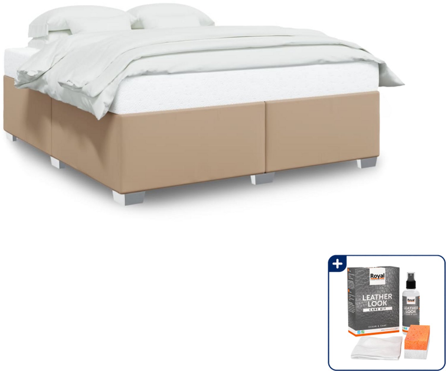vidaXL Kingsize bedframe - 180 x 200 cm - cappuccino - Inclusief onderhoudsset voor kunstleer 150 ml Blauw