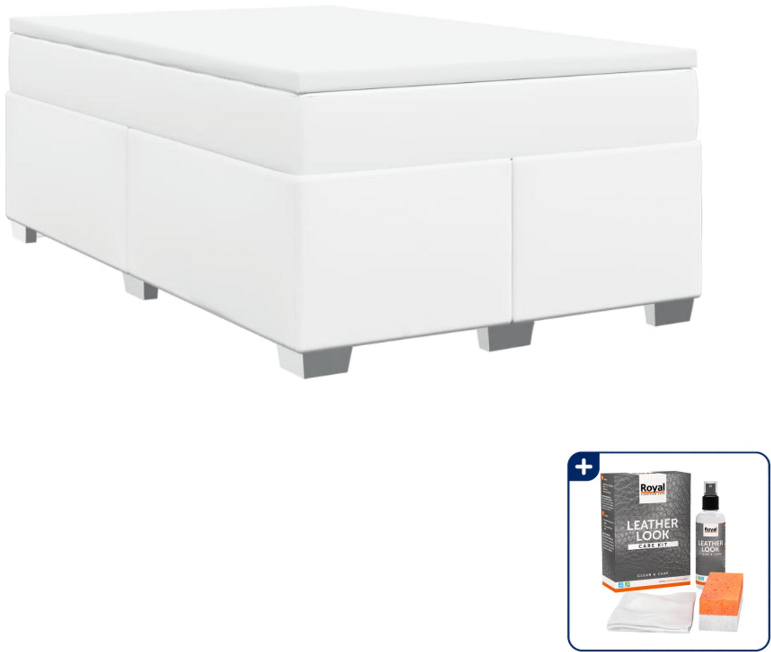 vidaXL boxspring met matras - 120 x 200 cm - kunstleer - wit - Inclusief onderhoudsset voor kunstleer 150 ml
