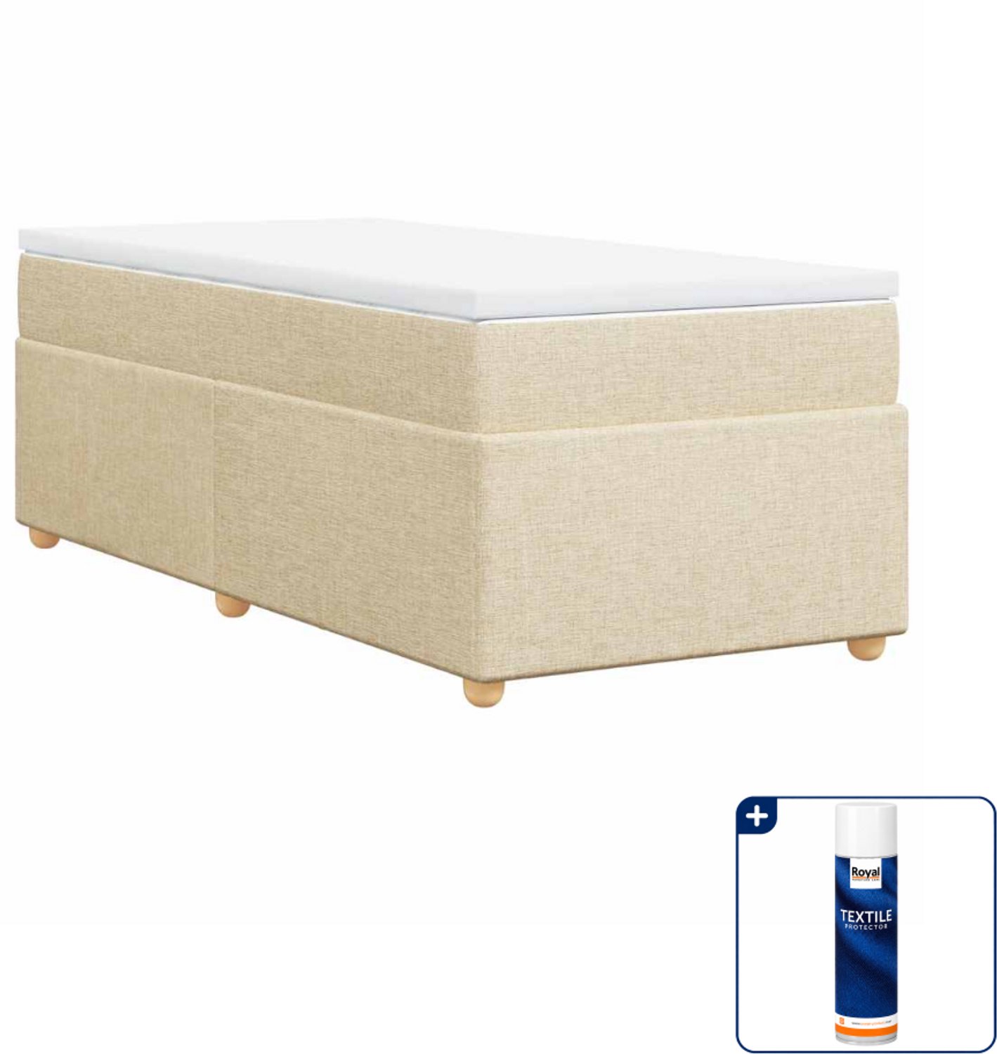 vidaXL boxspring met matras 100 x 200 cm - stof - crème - Inclusief textielbeschermer 500 ml