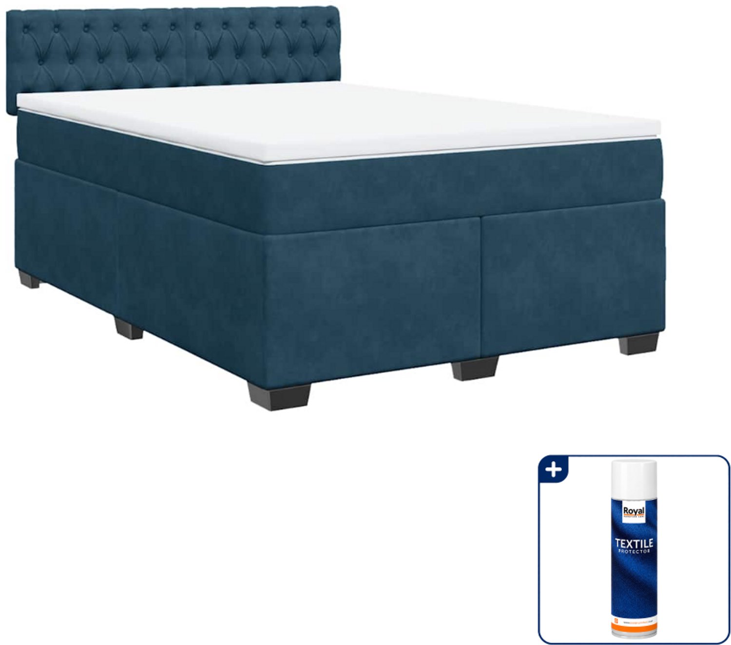 vidaXL boxspring - 140 x 190 cm - fluweel - donkerblauw - Inclusief textielbeschermer 500 ml