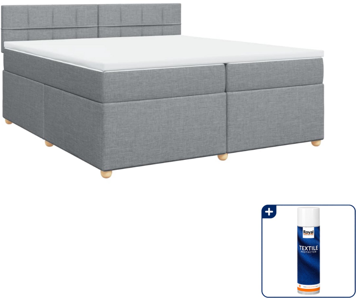 vidaXL boxspring met matras - Super kingsize - 200 x 200 cm - lichtgrijs - Inclusief textielbeschermer 500 ml