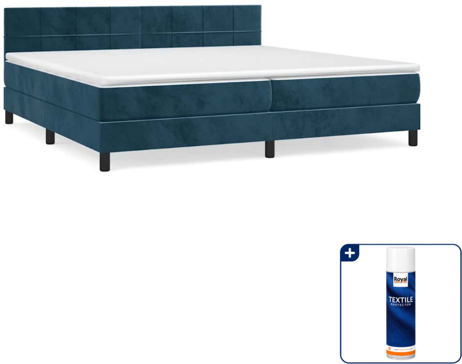 vidaXL Boxspring met matras - Super kingsize - 200 x 200 cm - fluweel - donkerblauw - Inclusief textielbeschermer 500 ml