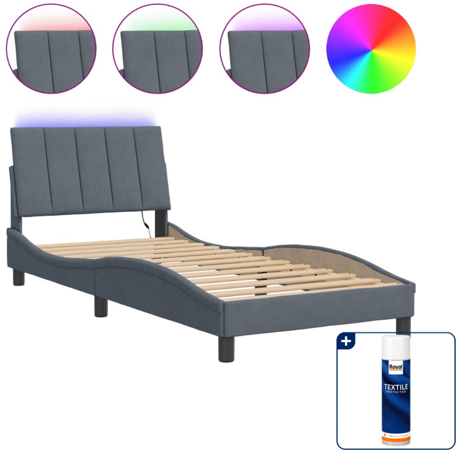 vidaXL Bedframe Hanko - 80 x 200 cm - donkergrijs - Inclusief textielbeschermer 500 ml Bruin