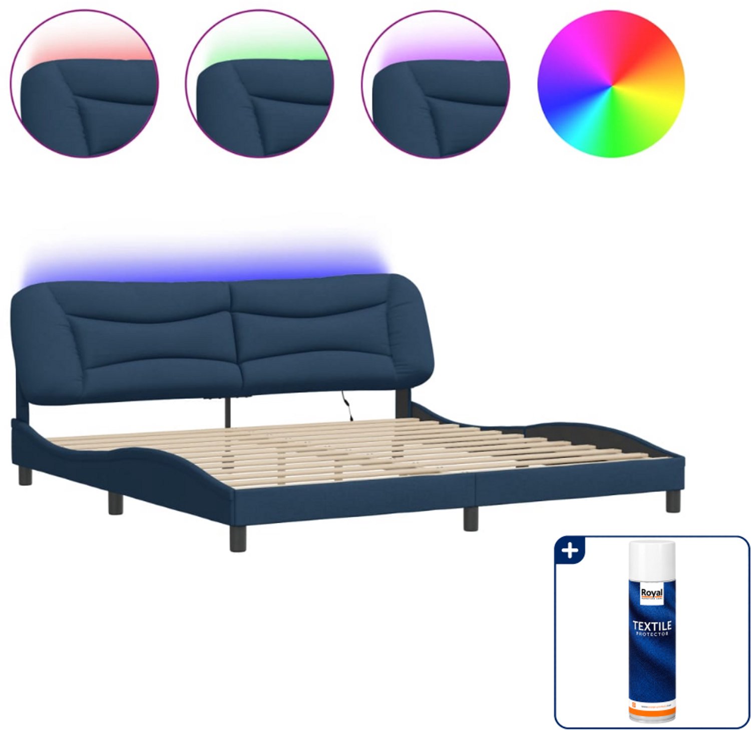 vidaXL Hvar bedframe - 200 x 200 cm - blauw - Inclusief textielbeschermer 500 ml