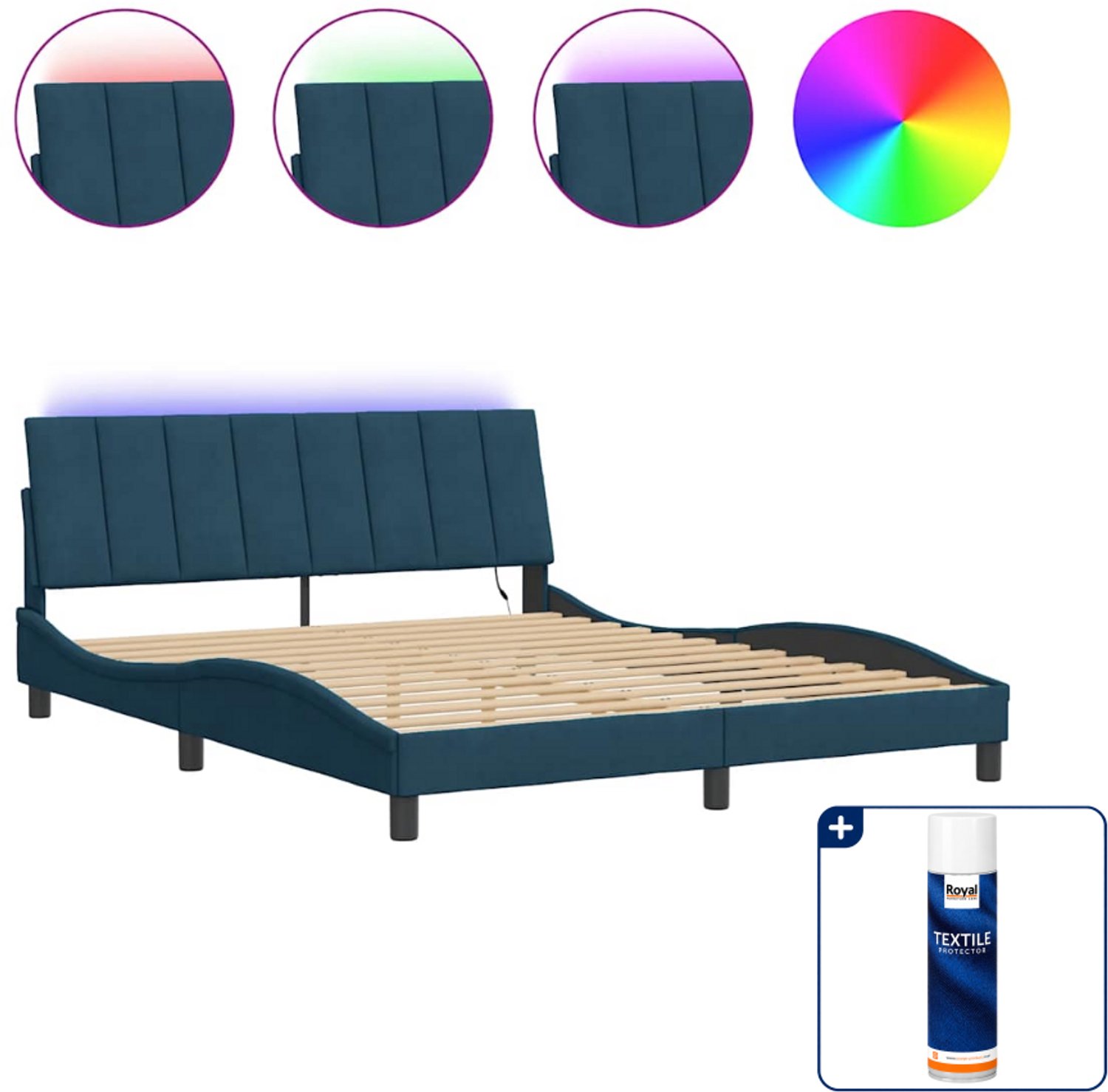 vidaXL Bedframe Hanko - Super kingsize - 200 x 200 cm - blauw - Inclusief textielbeschermer 500 ml