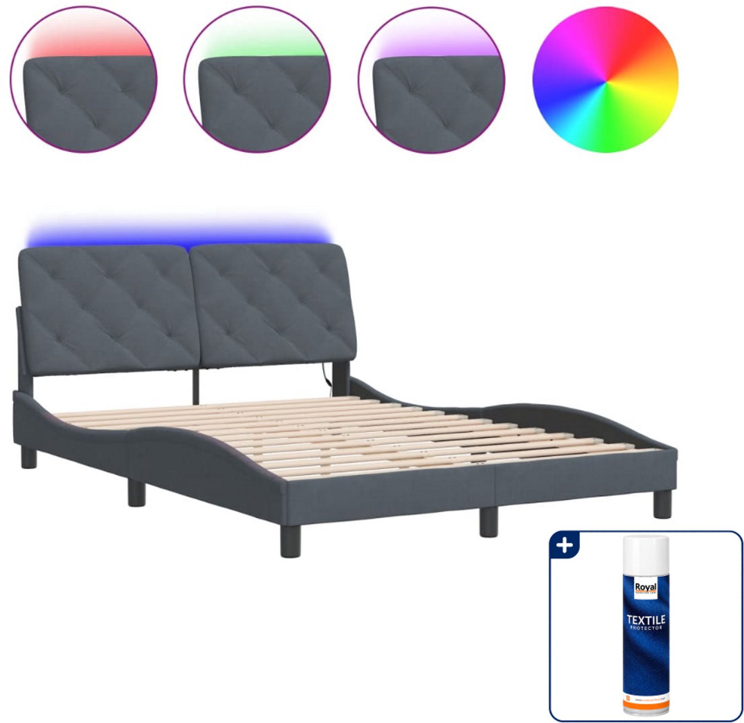 vidaXL bedframe - 140 x 190 cm - donkergrijs - Inclusief textielbeschermer 500 ml