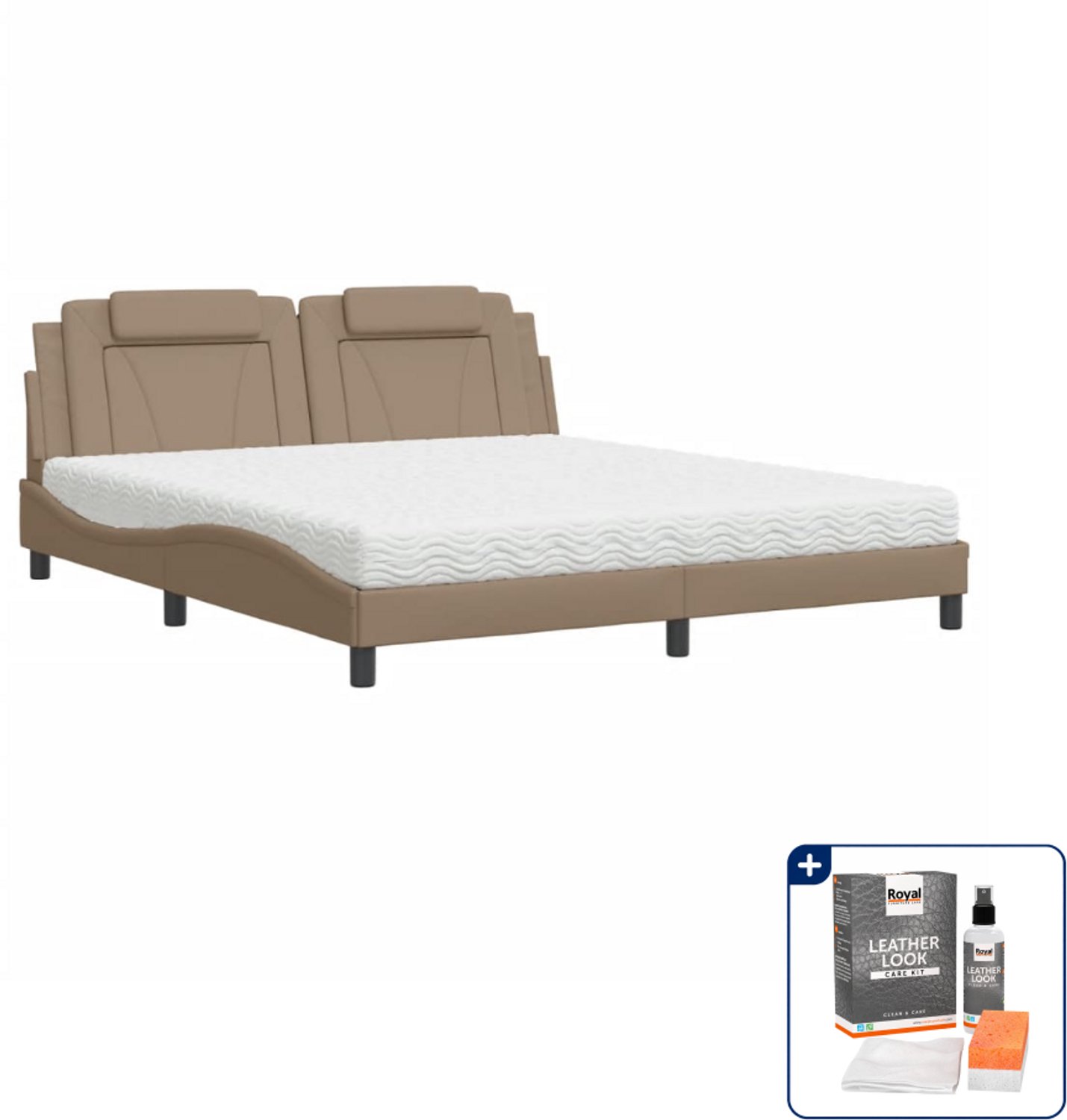 vidaXL Viana bed met matras - Kingsize - 180 x 200 cm - cappuccino - Inclusief onderhoudsset voor kunstleer 150 ml Grijs