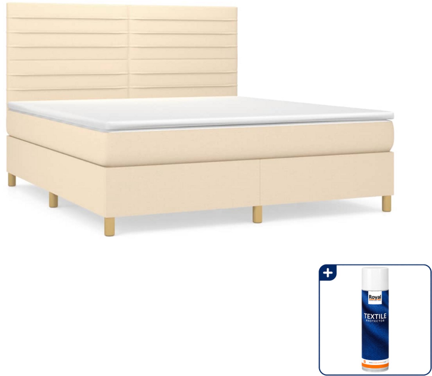 vidaXL boxspring met matras - Queensize - 160 x 200 cm - crème - Inclusief textielbeschermer 500 ml