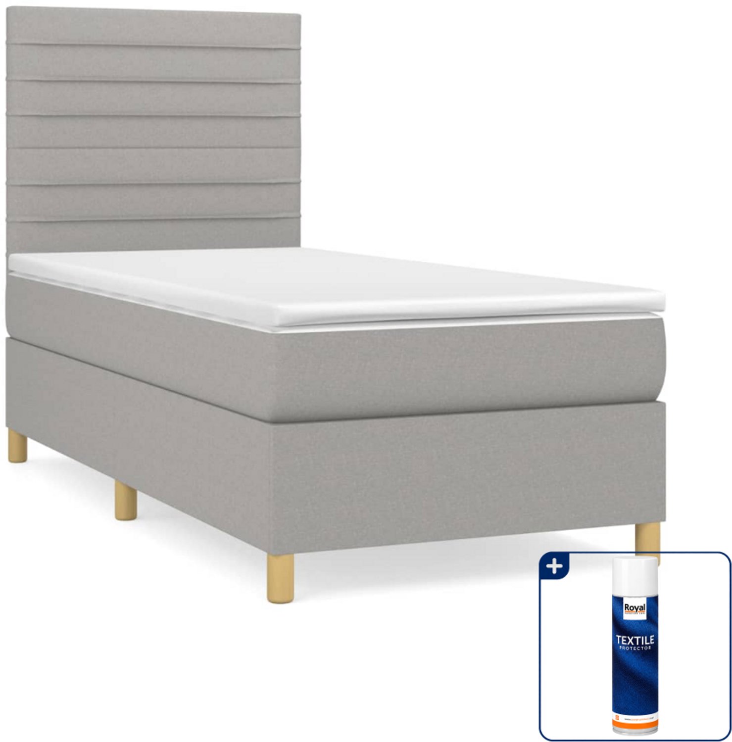 vidaXL Boxspring - 100 x 200 cm - stof - lichtgrijs - Inclusief textielbeschermer 500 ml