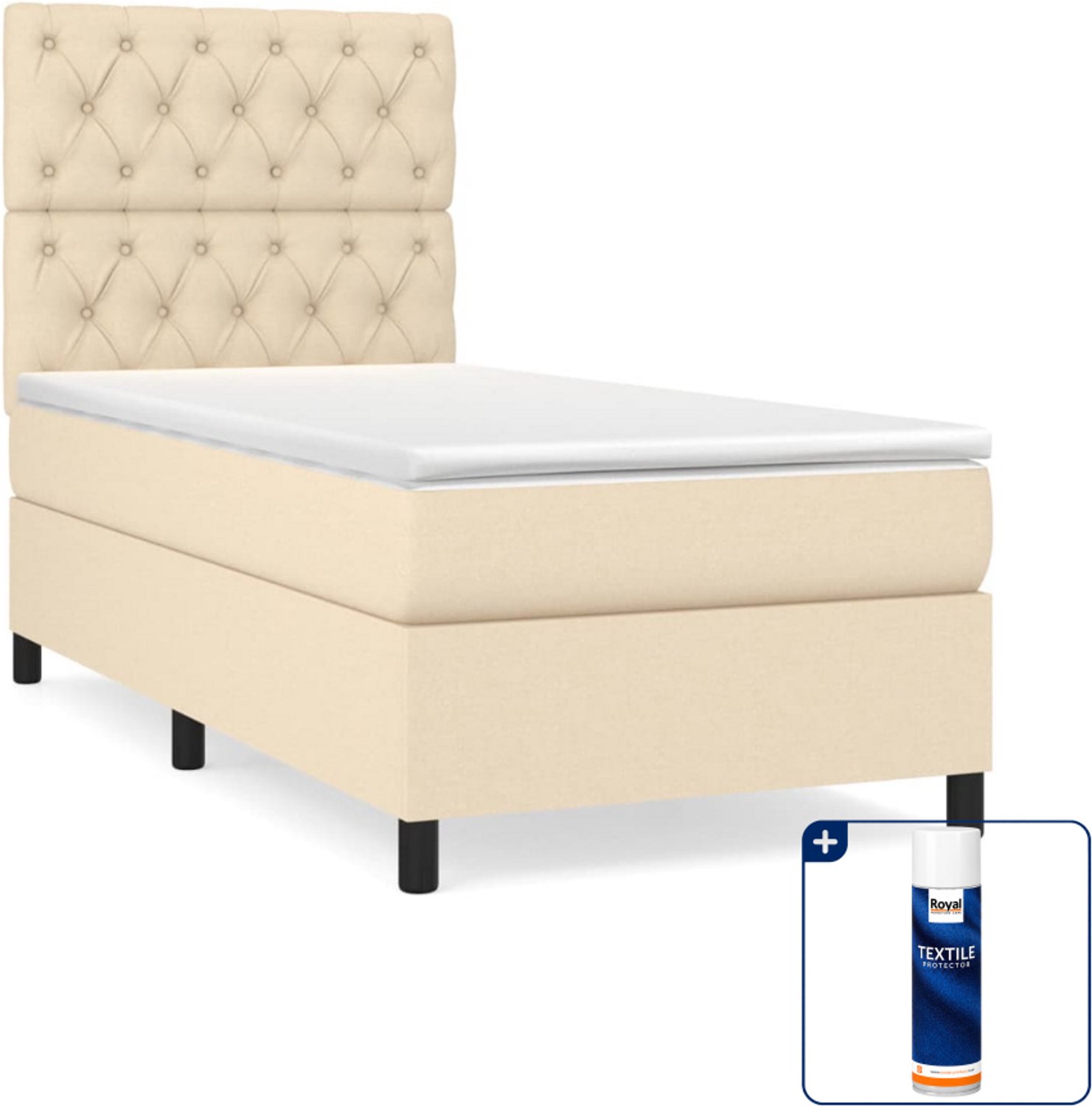 vidaXL boxspring met matras - 80 x 200 cm - crème - Inclusief textielbeschermer 500 ml