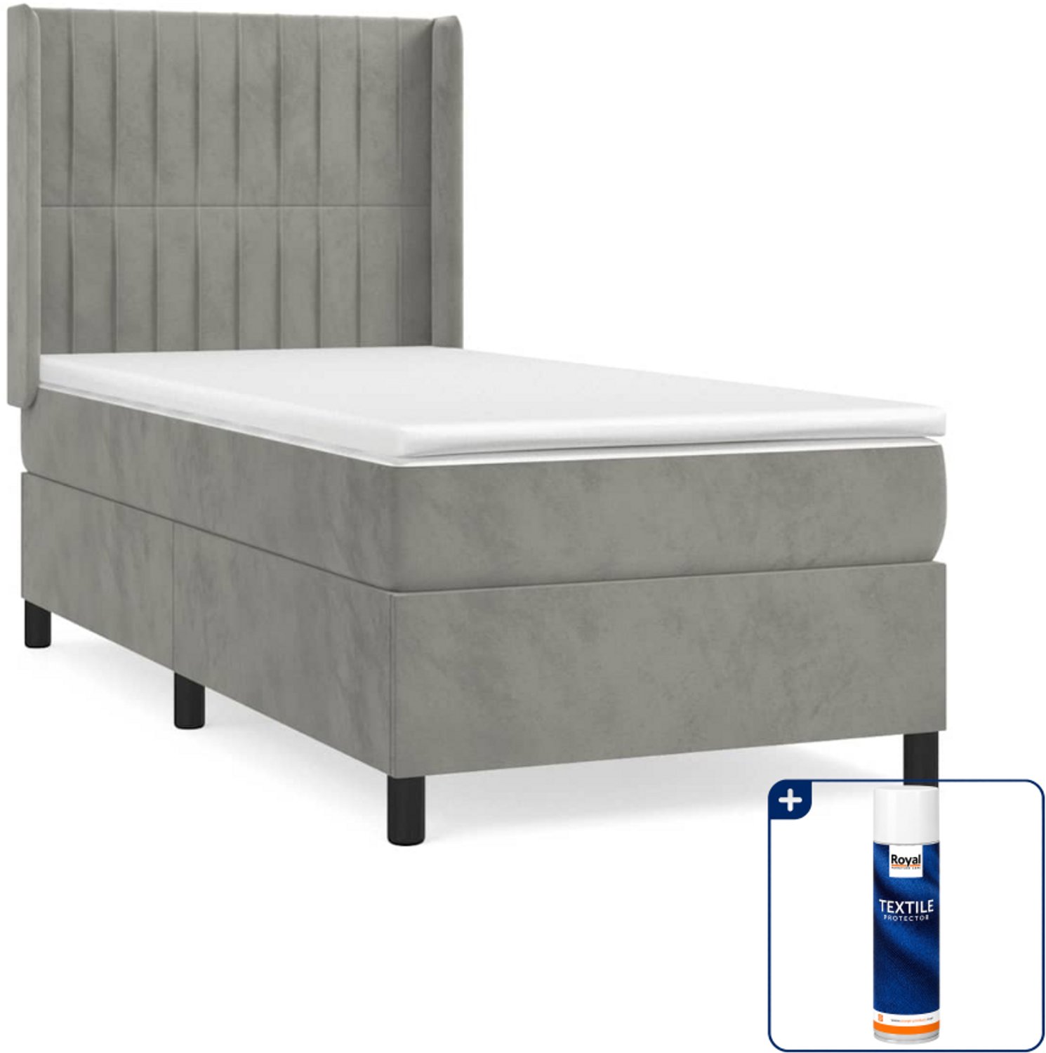 vidaXL boxspring met matras - 100 x 200 cm - fluweel - lichtgrijs - Inclusief textielbeschermer 500 ml