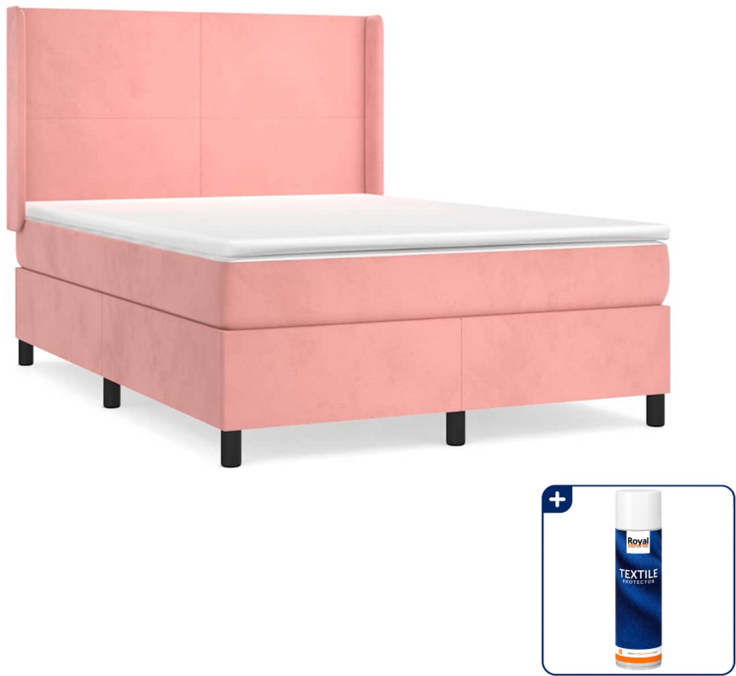 vidaXL boxspring met matras 140 x 190 cm - fluweel - roze - Inclusief textielbeschermer 500 ml