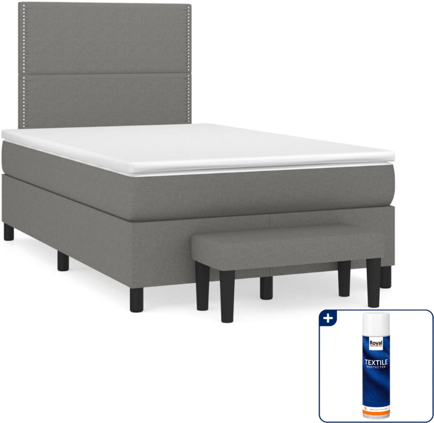 vidaXL boxspring met matras en bankje - 120 x 200 cm - donkergrijs - Inclusief textielbeschermer 500 ml