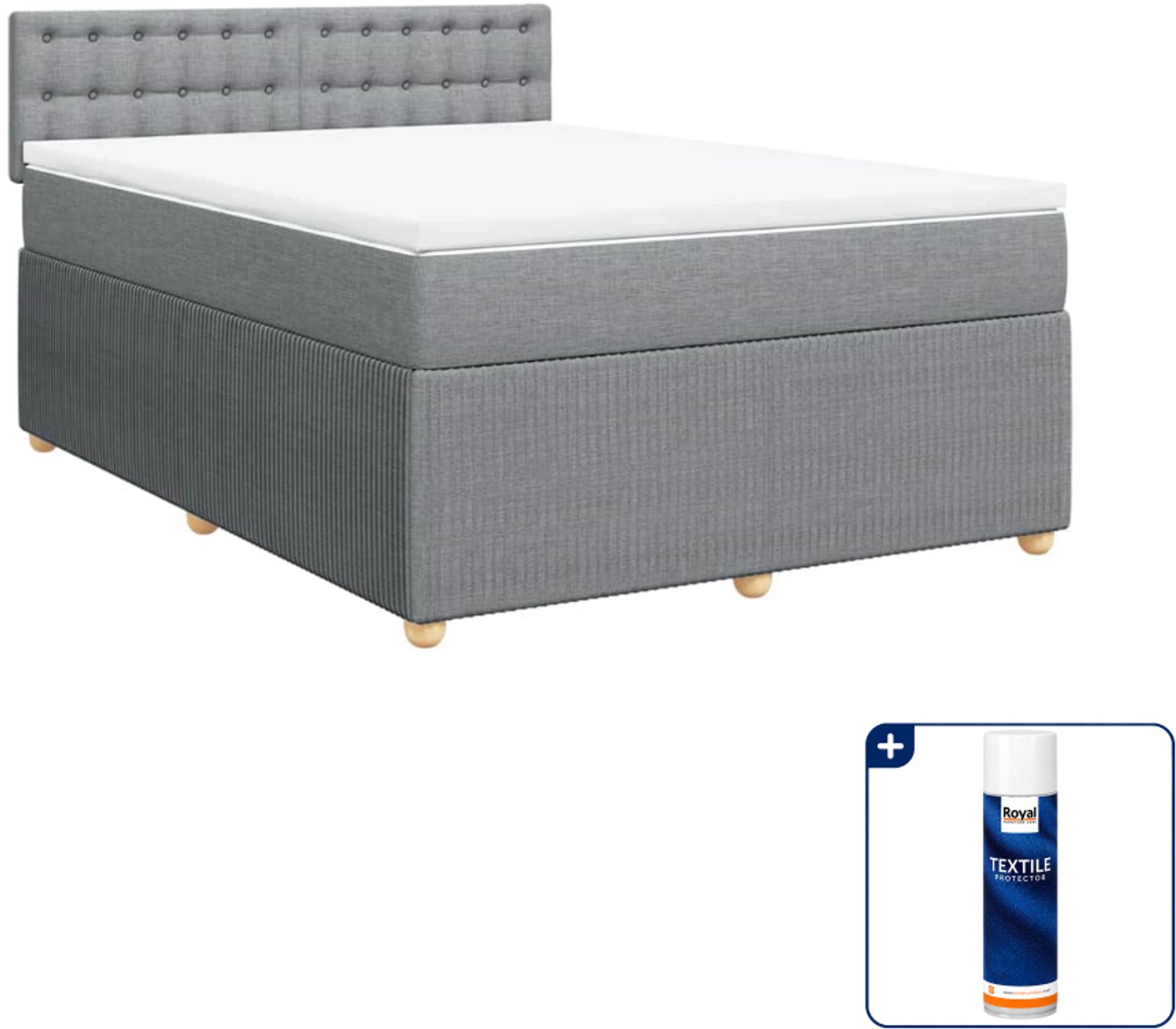 vidaXL Queensize boxspring met matras - 160 x 200 cm - lichtgrijs - Inclusief textielbeschermer 500 ml