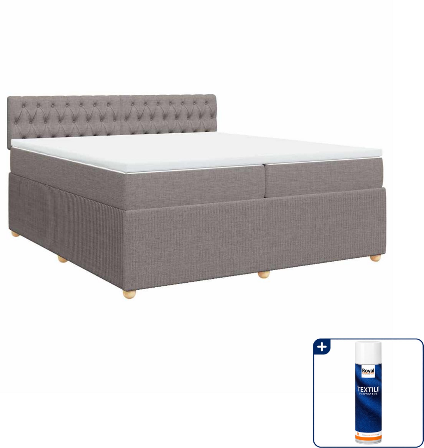 vidaXL boxspring - Super kingsize - 200 x 200 cm - taupe - Inclusief textielbeschermer 500 ml