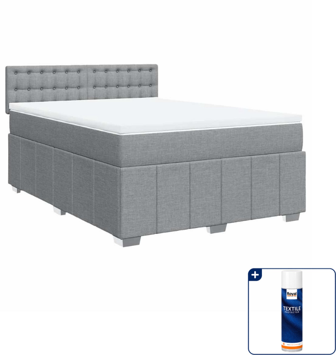 vidaXL boxspring met matras - Small double - 140 x 200 cm - lichtgrijs - Inclusief textielbeschermer 500 ml