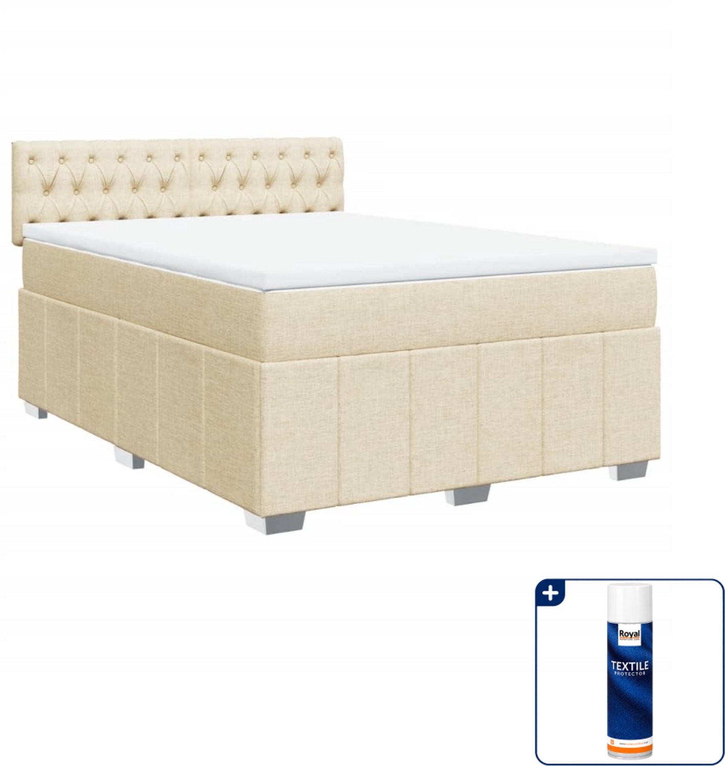 vidaXL boxspring met matras - Small double - 140 x 200 cm - crème - Inclusief textielbeschermer 500 ml