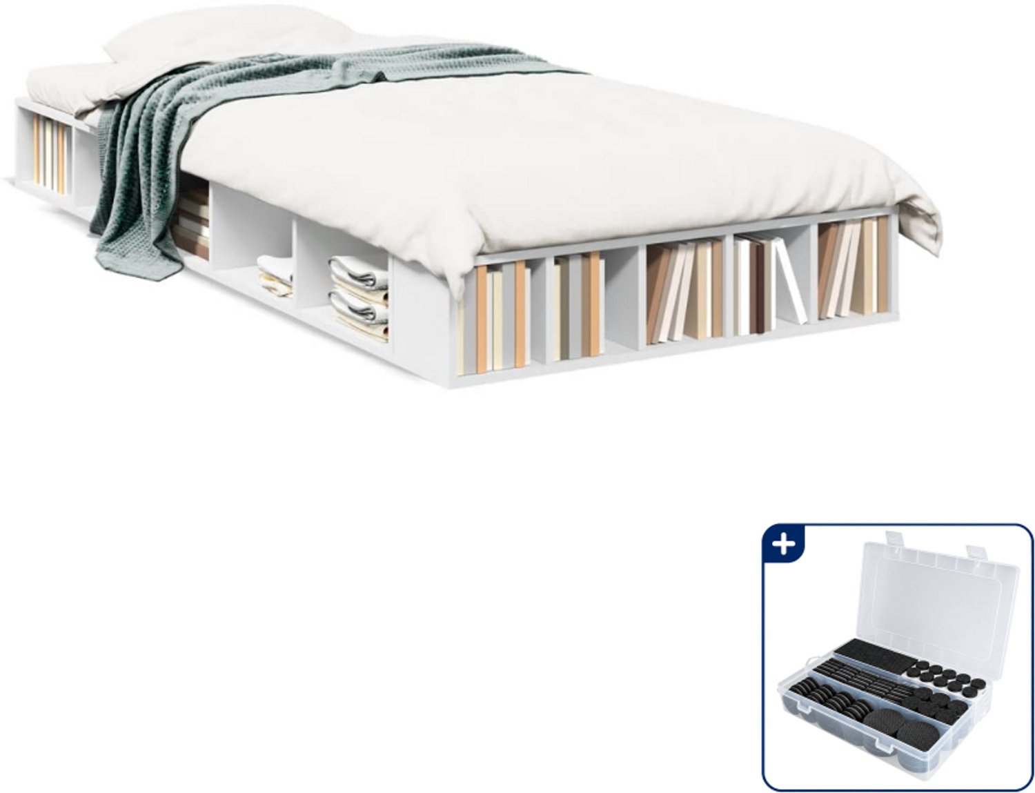 vidaXL bedframe - 90 x 190 cm - bewerkt hout - wit - Inclusief antikrasvilt 177-delig