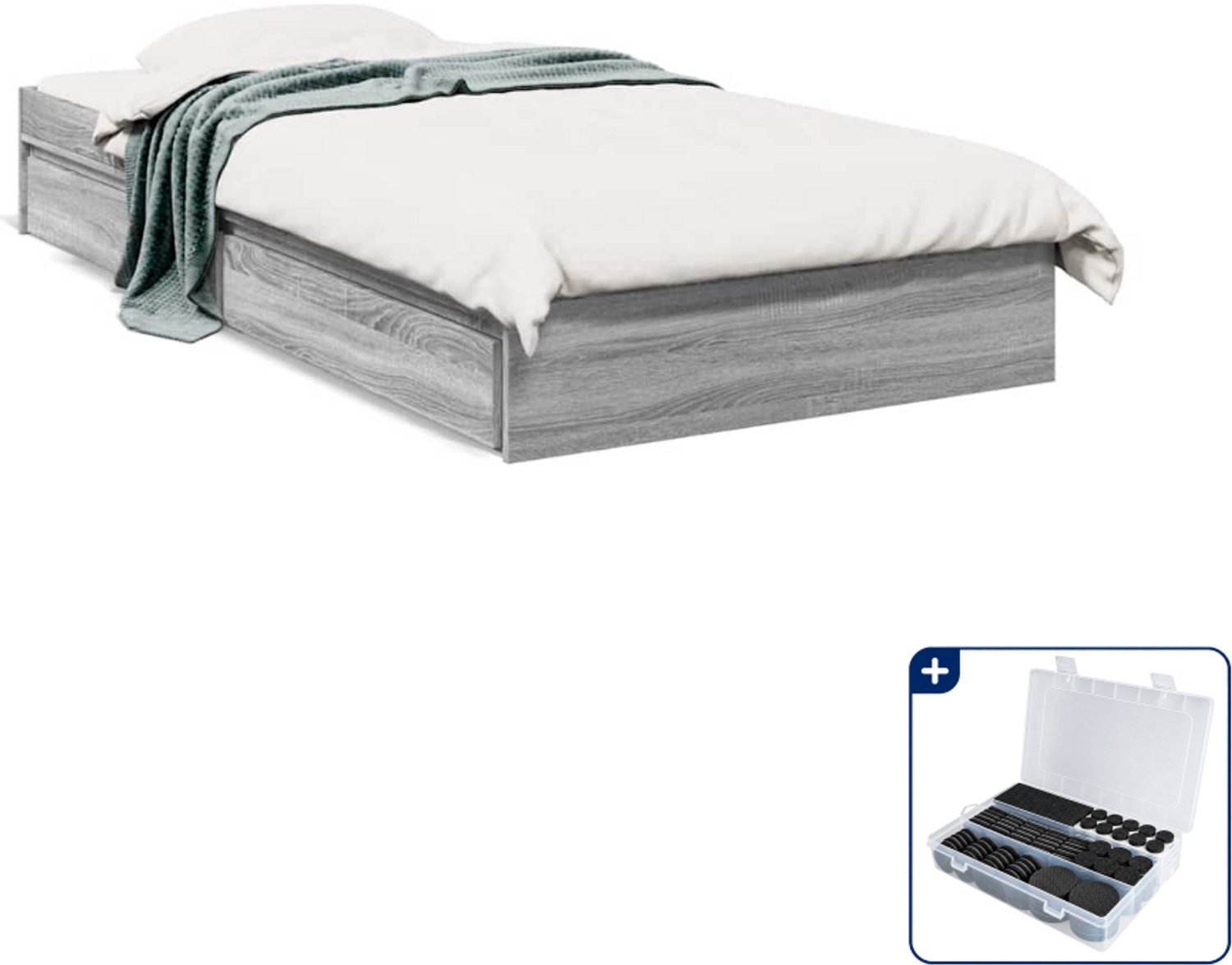 vidaXL Bedframe met lades - 90 x 200 cm - bewerkt hout - grijs sonoma - Inclusief antikrasvilt 177-delig