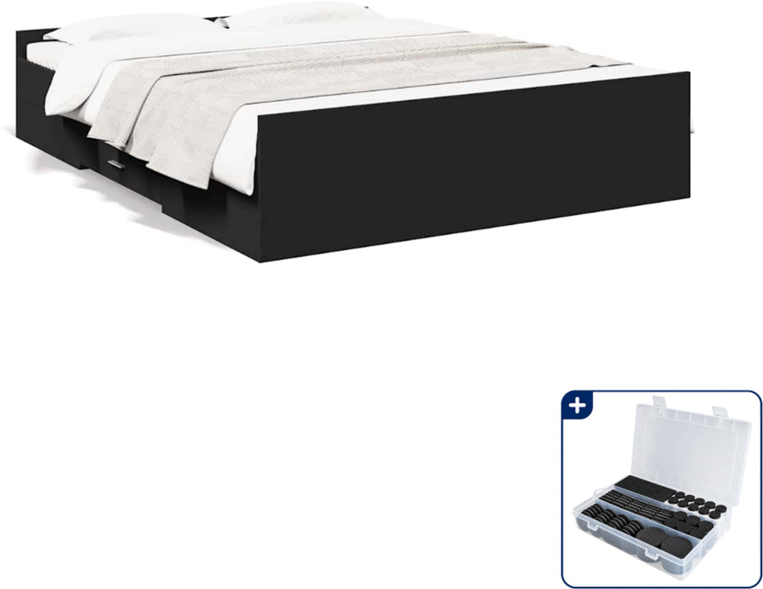 vidaXL bedframe met lades - 150 x 200 cm - bewerkt hout - zwart - Inclusief antikrasvilt 177-delig