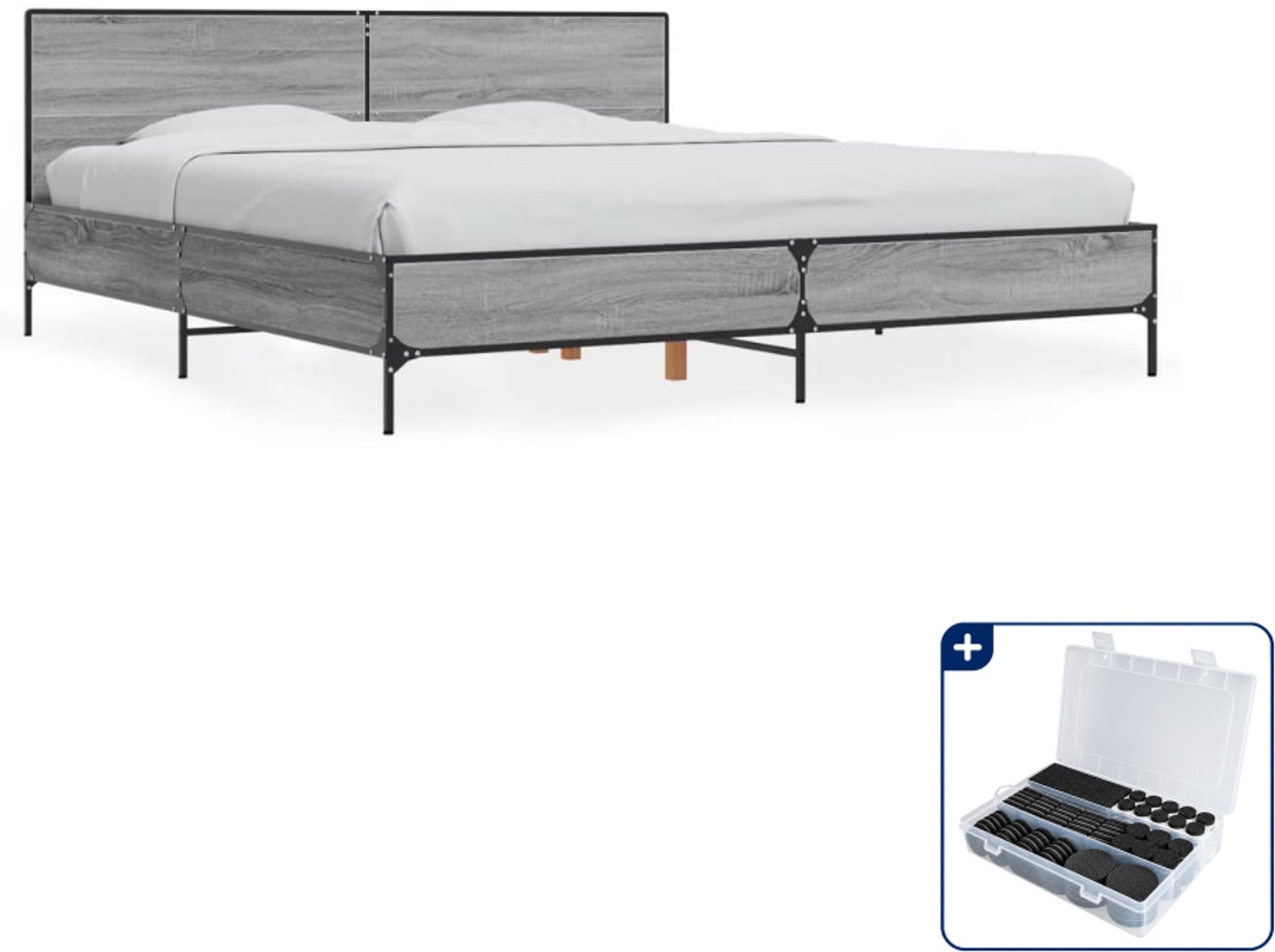 vidaXL bedframe - 200 x 200 cm - bewerkt hout - grijs sonoma eiken - Inclusief antikrasvilt 177-delig