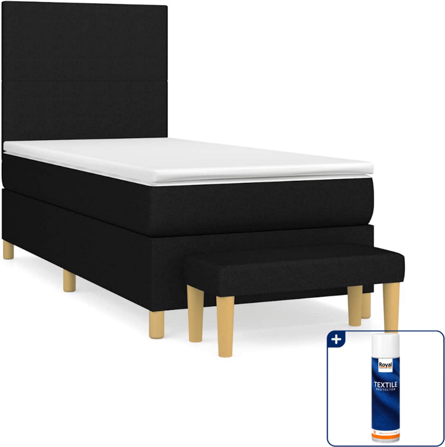vidaXL boxspring met matras en bank - 100 x 200 cm - stof - zwart - Inclusief textielbeschermer 500 ml