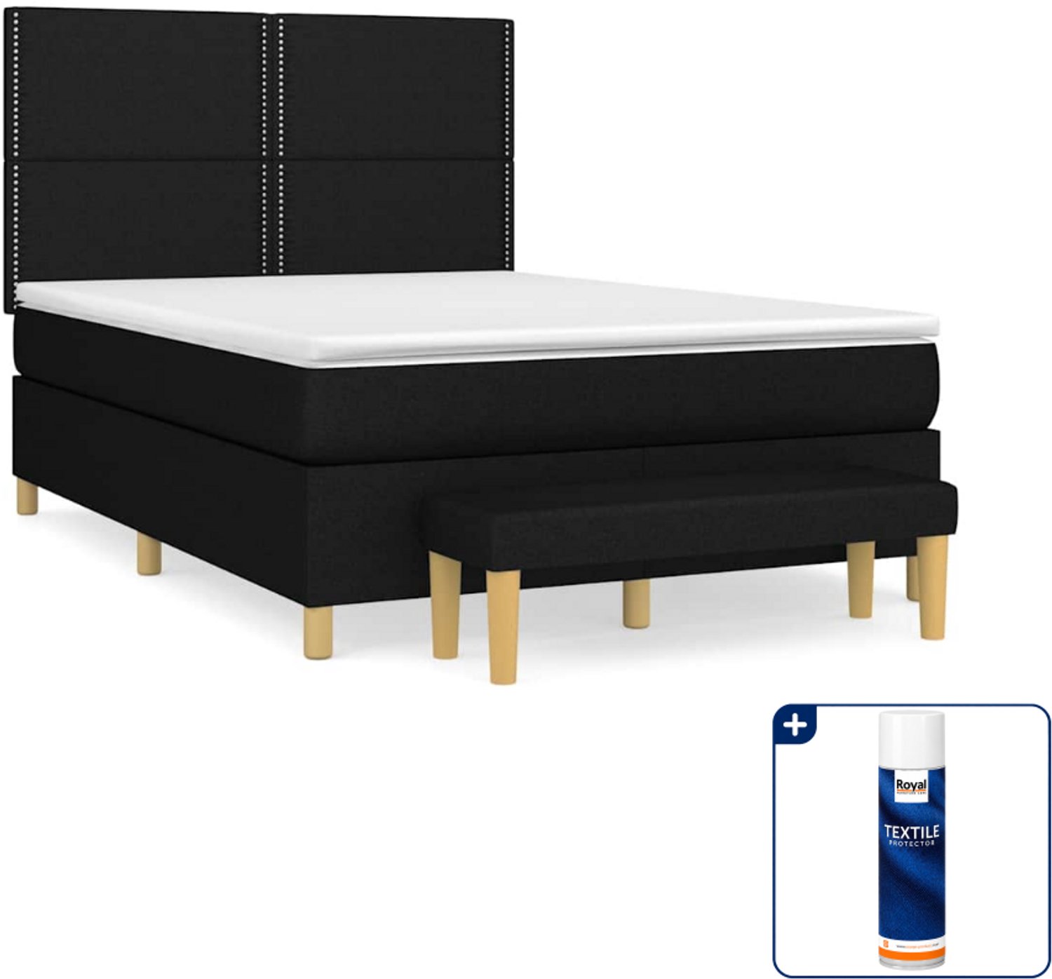 vidaXL Boxspring Small double - 140 x 200 cm - zwart - Inclusief textielbeschermer 500 ml