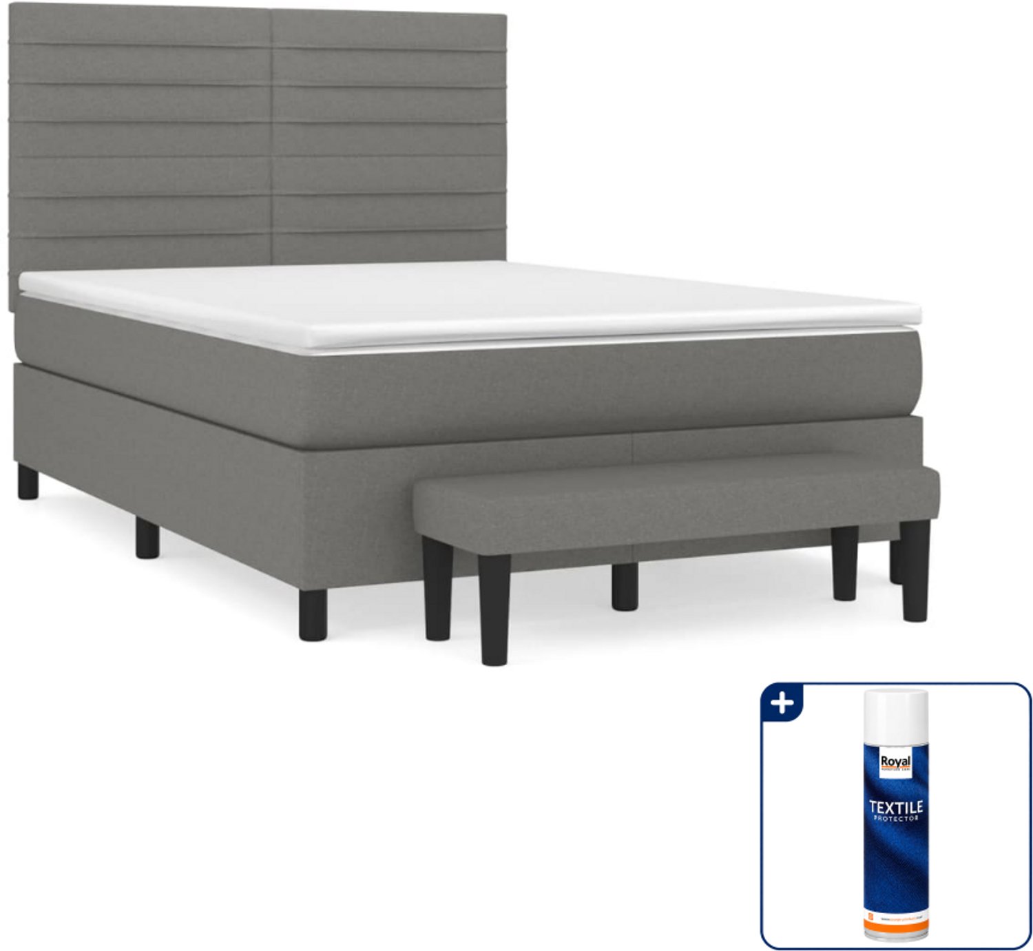 vidaXL boxspring met matras - small double 140 x 200 cm - donkergrijs - Inclusief textielbeschermer 500 ml