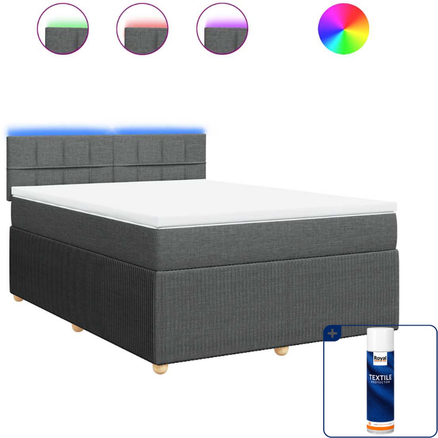 vidaXL Boxspring met matras - 140 x 190 cm - stof - donkergrijs - Inclusief textielbeschermer 500 ml
