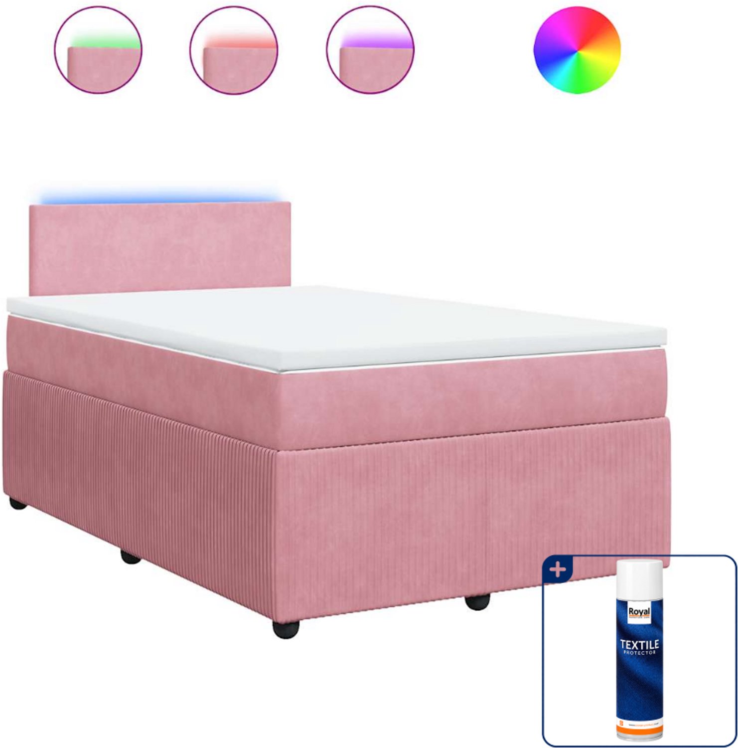 vidaXL boxspring met matras - 120 x 190 cm - fluweel - roze - Inclusief textielbeschermer 500 ml