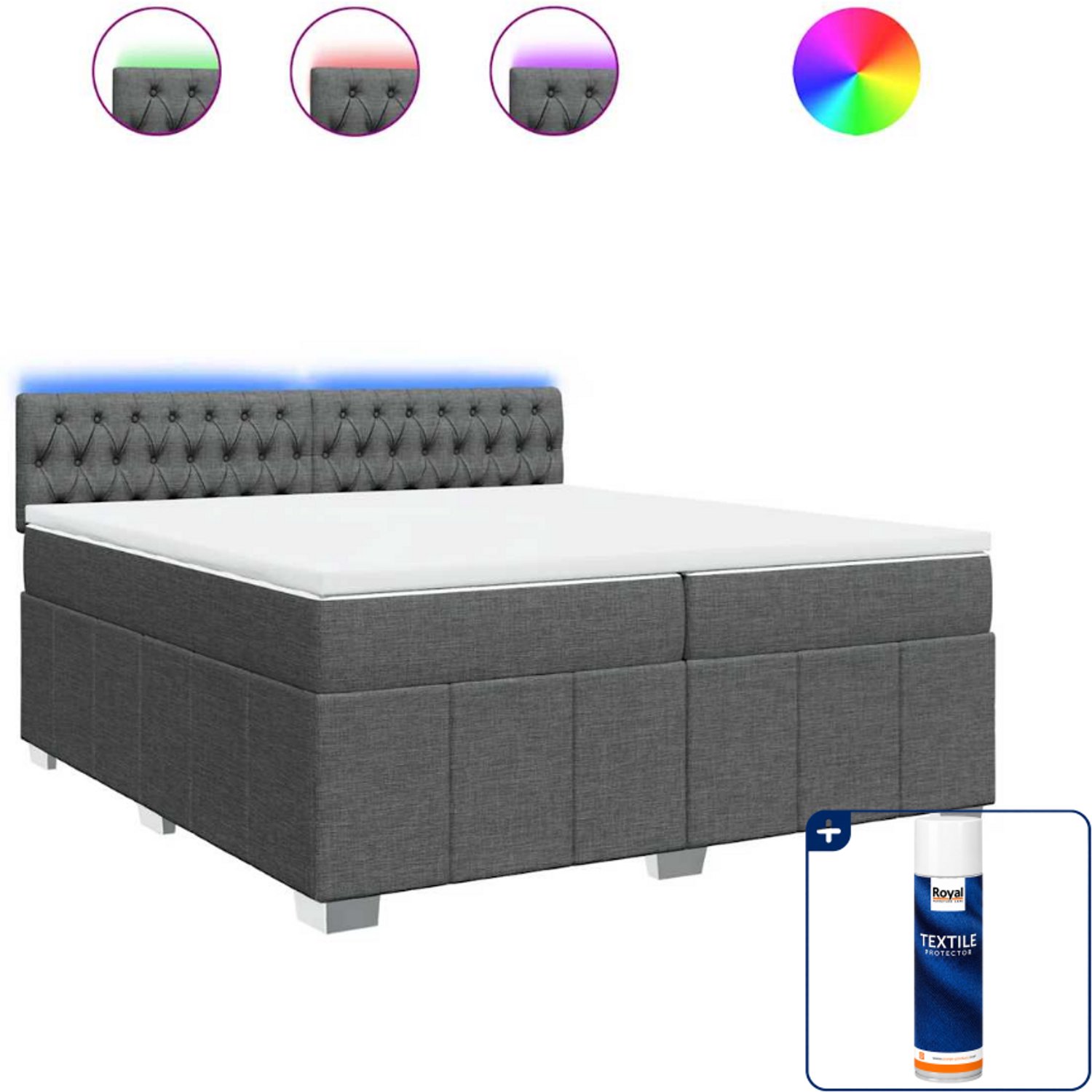 vidaXL boxspring met matras - Super kingsize - 200 x 200 cm - donkergrijs - Inclusief textielbeschermer 500 ml