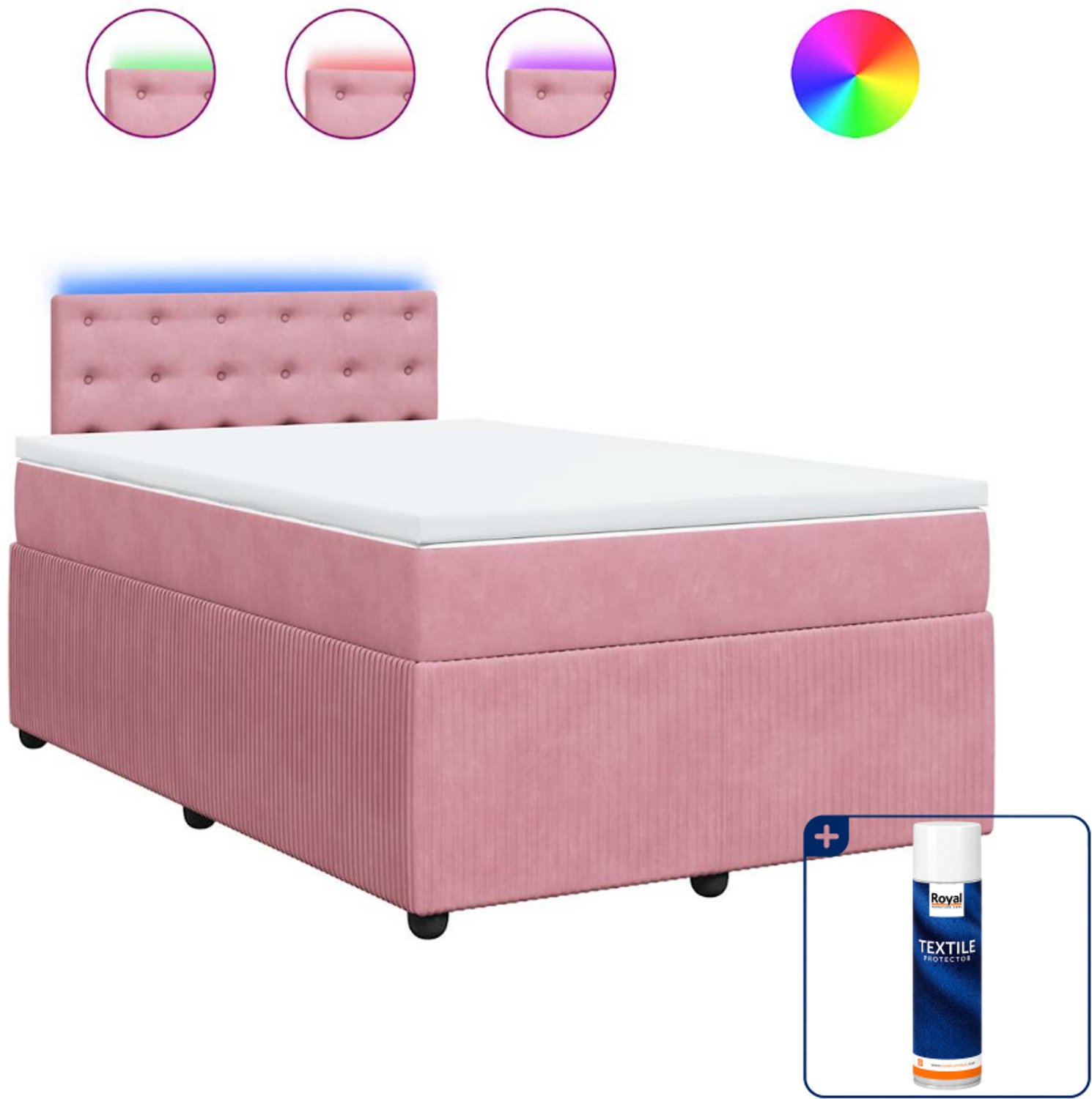vidaXL boxspring met matras - 120 x 200 cm - fluweel - roze - Inclusief textielbeschermer 500 ml