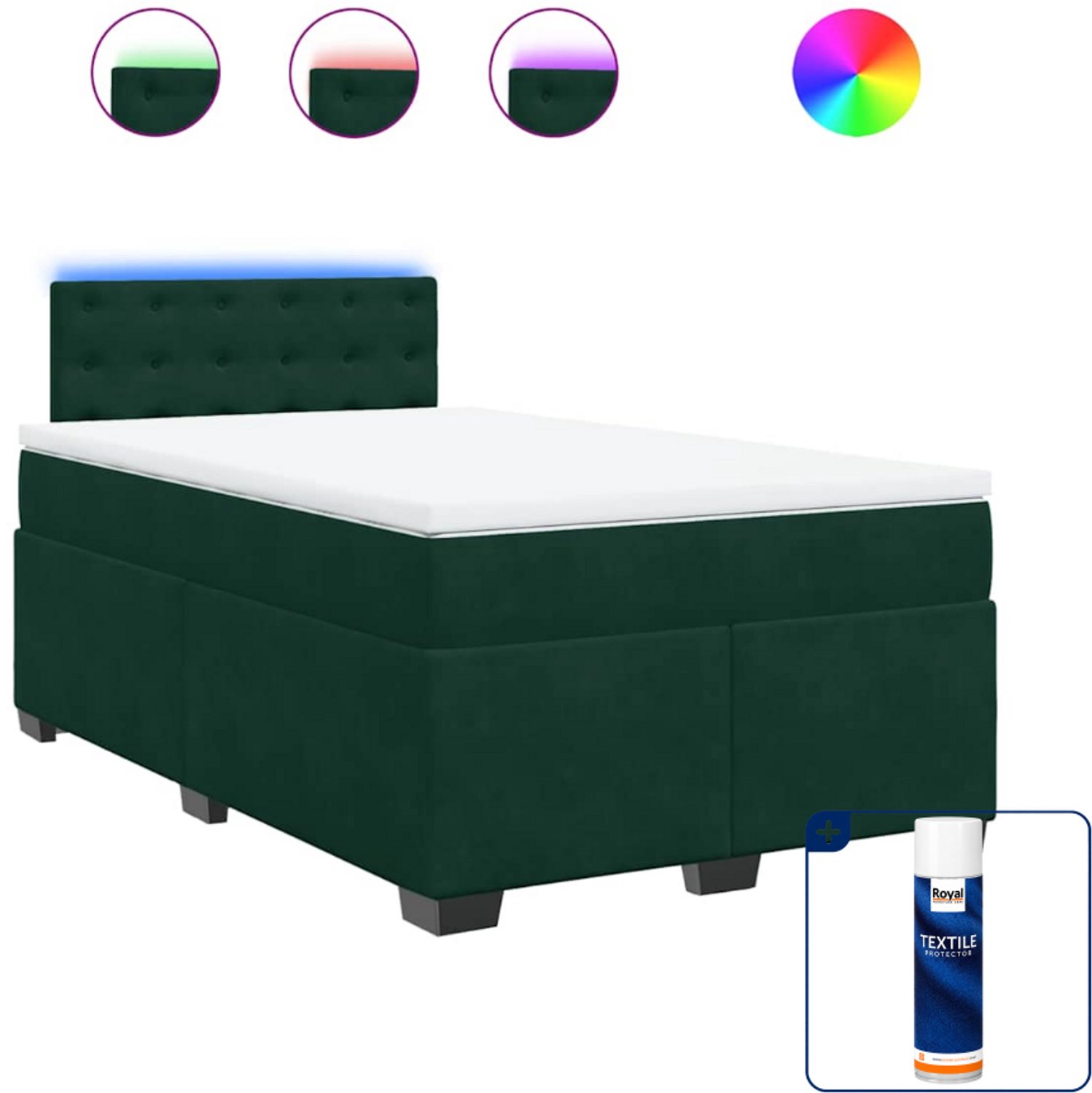 vidaXL boxspring met matras - 120 x 190 cm - fluweel - donkergroen - Inclusief textielbeschermer 500 ml