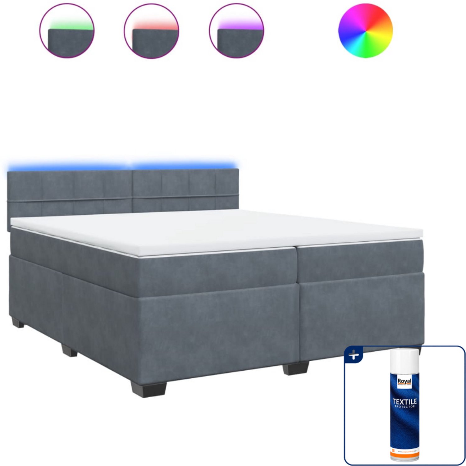 vidaXL Super kingsize boxspring met matras - 200x200 cm - fluweel - donkergrijs - Inclusief textielbeschermer 500 ml