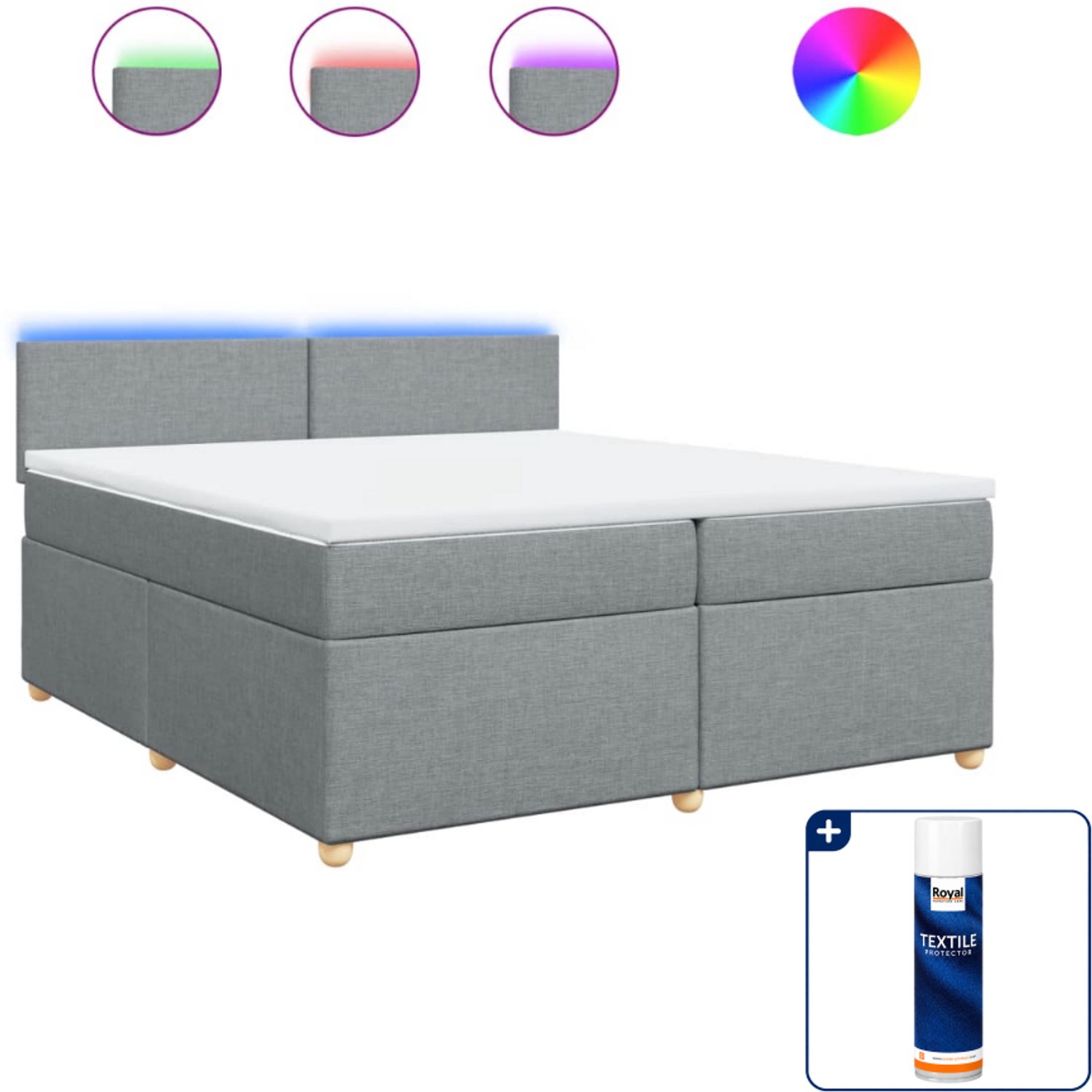 vidaXL Boxspring met matras - 200 x 200 cm - stof - lichtgrijs - Inclusief textielbeschermer 500 ml