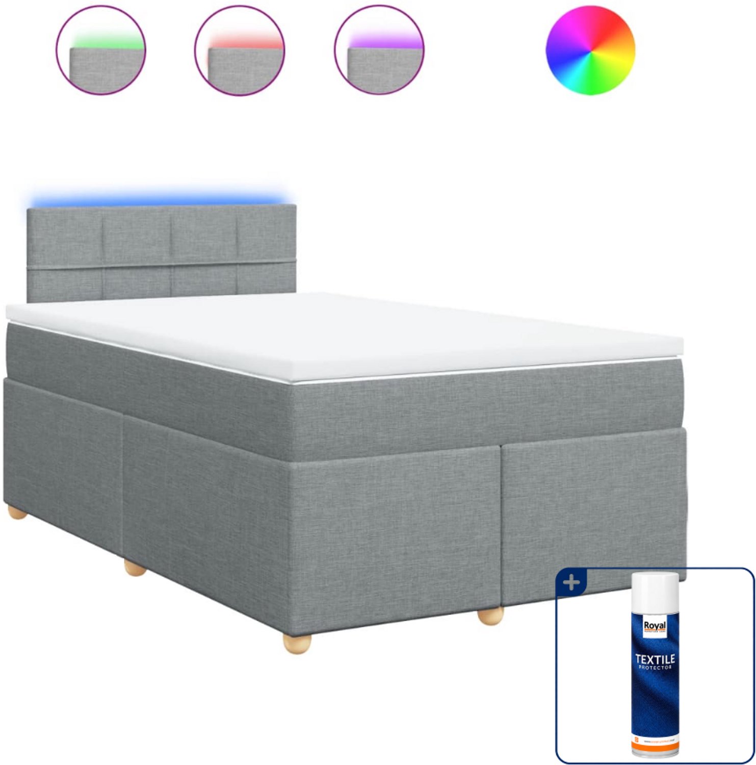 vidaXL boxspring met matras - 120 x 190 cm - lichtgrijs - Inclusief textielbeschermer 500 ml