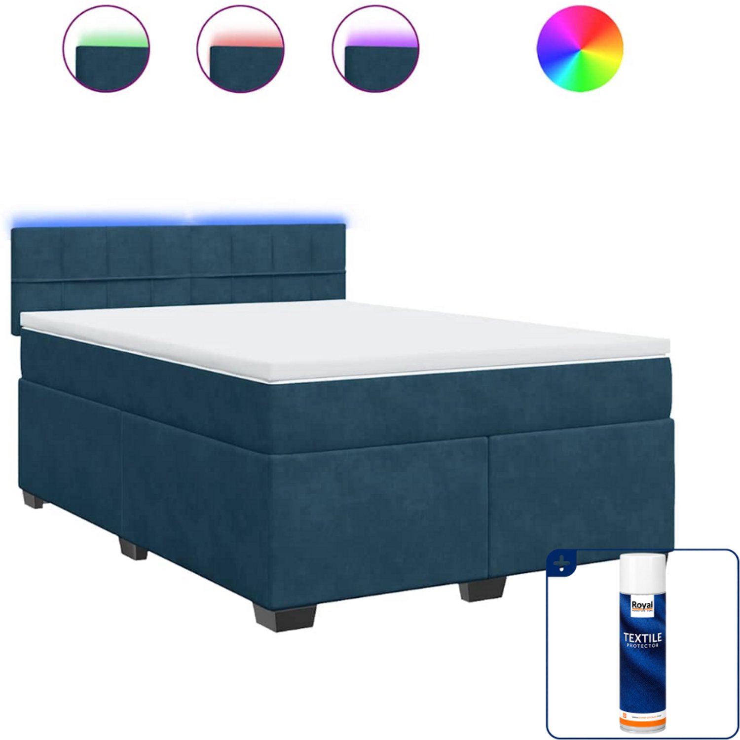 vidaXL boxspring met matras - 140 x 190 cm - fluweel - blauw - Inclusief textielbeschermer 500 ml