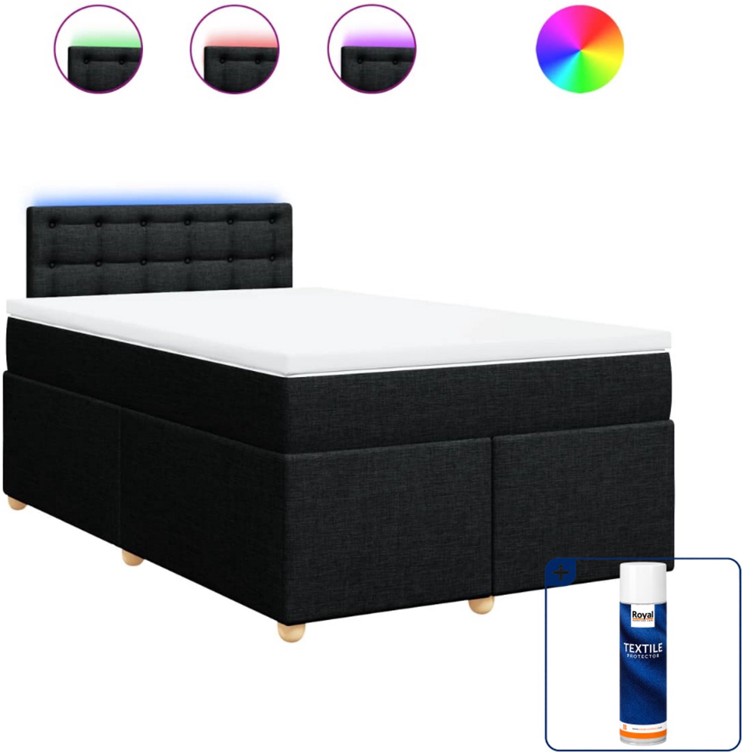 vidaXL Boxspring met matras - 120 x 190 cm - stof - zwart - Inclusief textielbeschermer 500 ml
