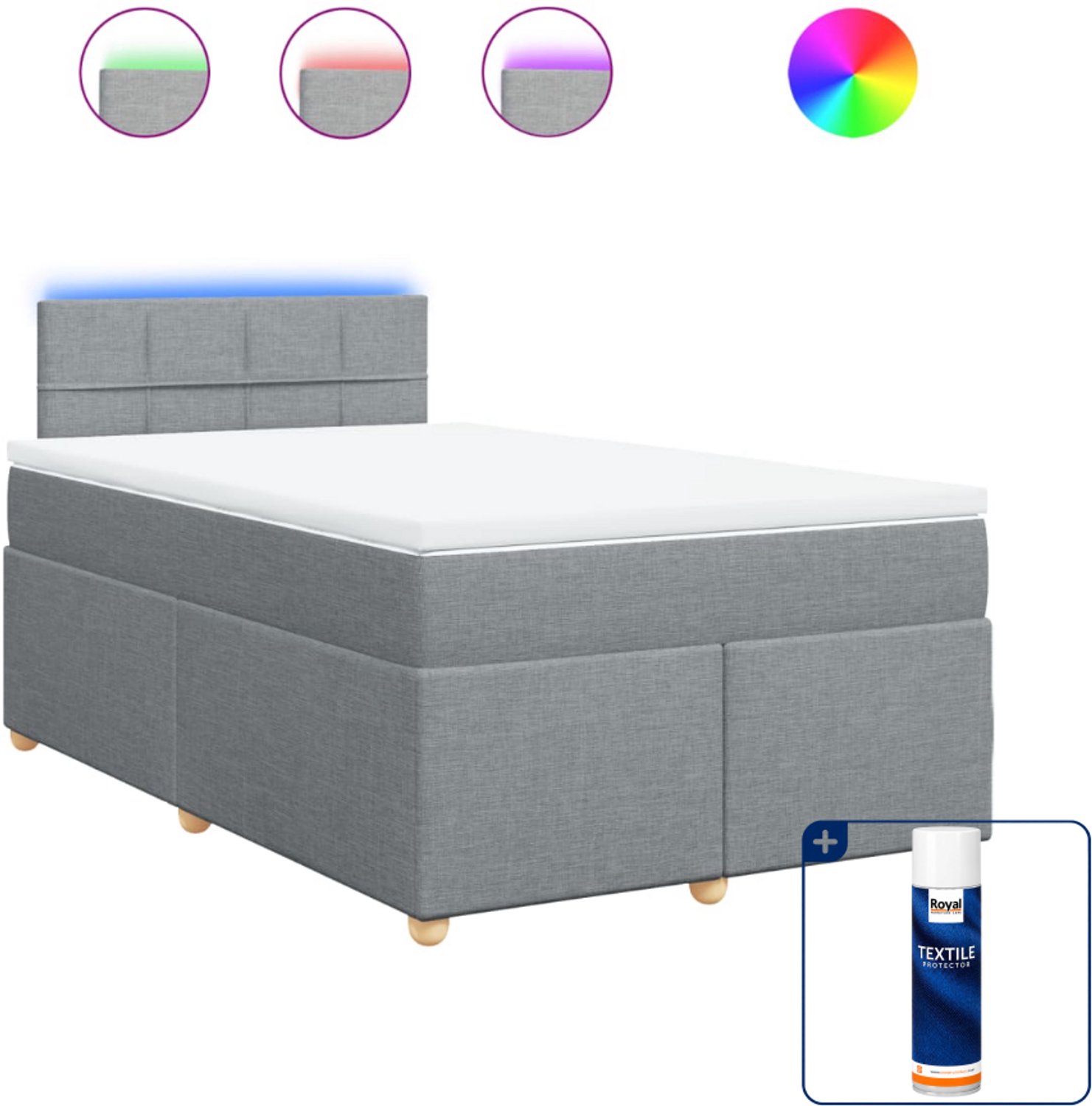 vidaXL boxspring met matras 120 x 200 cm - stof - lichtgrijs - Inclusief textielbeschermer 500 ml