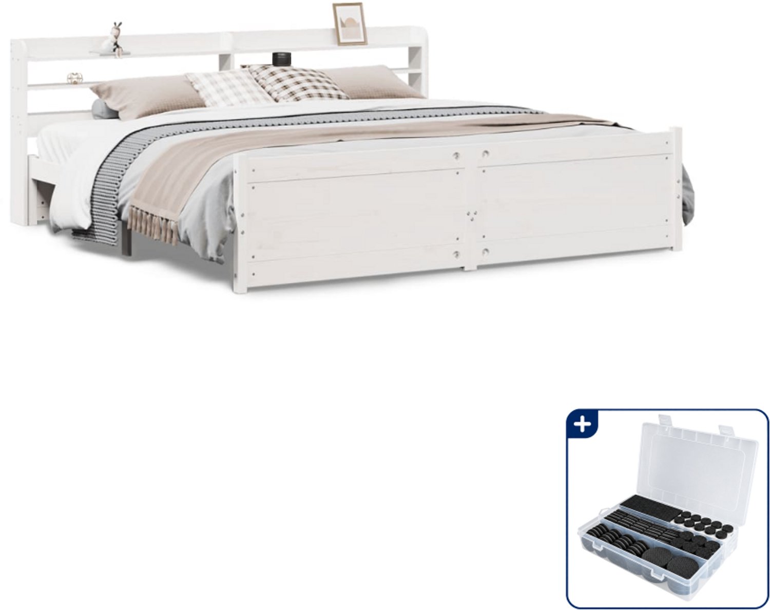 vidaXL bedframe Kingsize - 180 x 200 cm - massief grenenhout - wit - Inclusief antikrasvilt 177-delig Bruin
