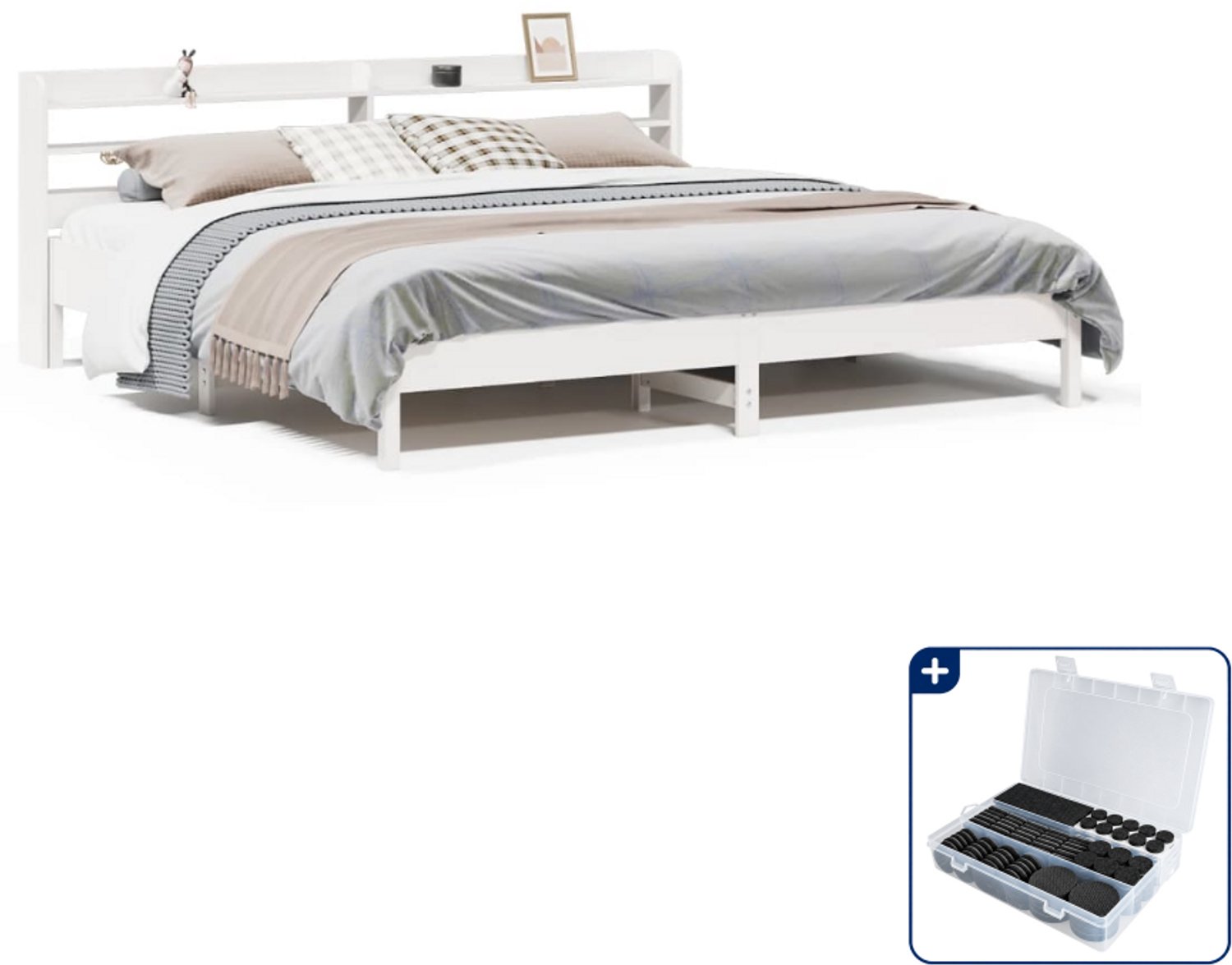 vidaXL Bedframe Kingsize - 180 x 200 cm - massief grenenhout - wit - Inclusief antikrasvilt 177-delig