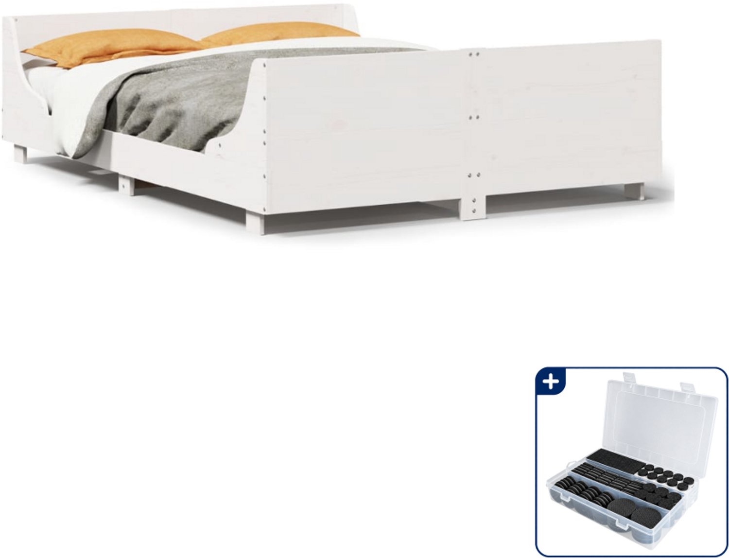 vidaXL bedframe - 140 x 190 cm - massief grenenhout - wit - Inclusief antikrasvilt 177-delig Bruin
