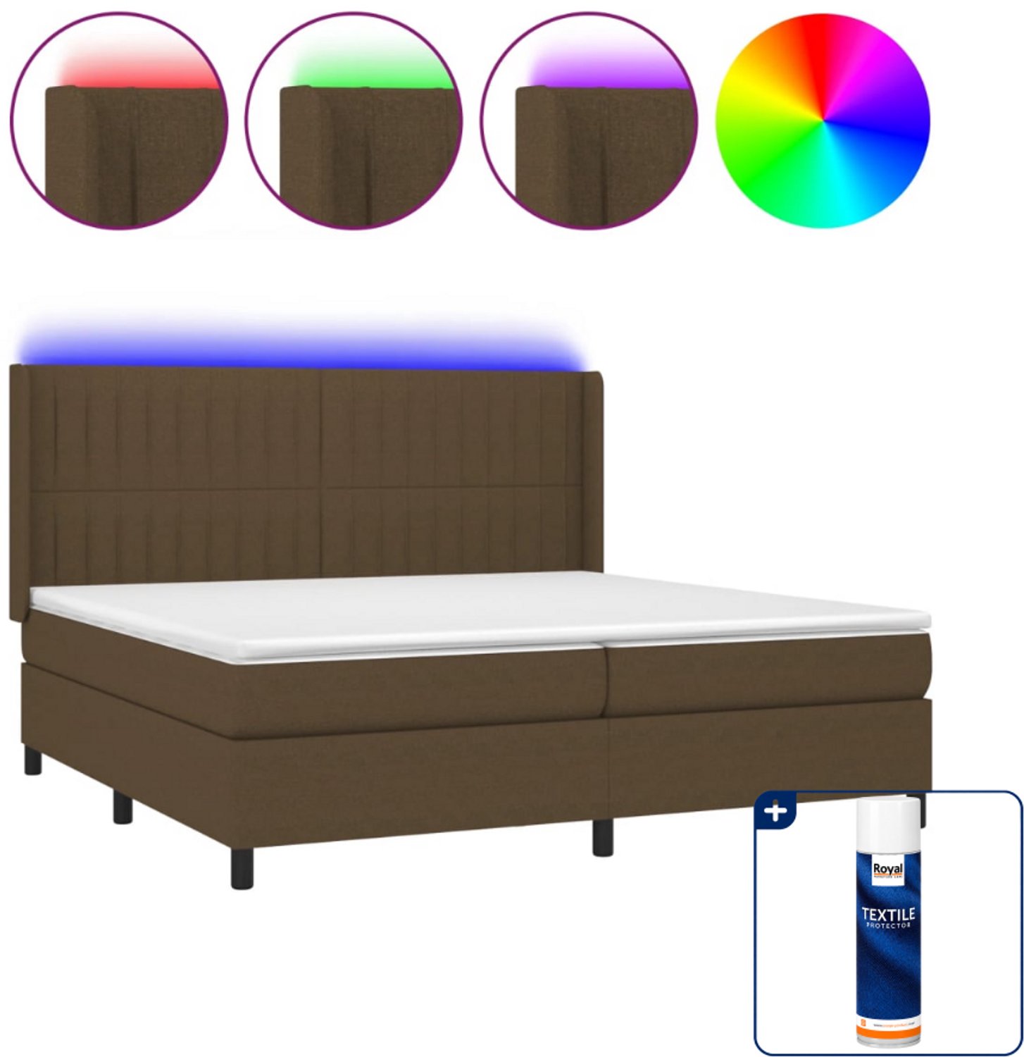vidaXL Boxspring Super kingsize - 200 x 200 cm - donkerbruin - Inclusief textielbeschermer 500 ml