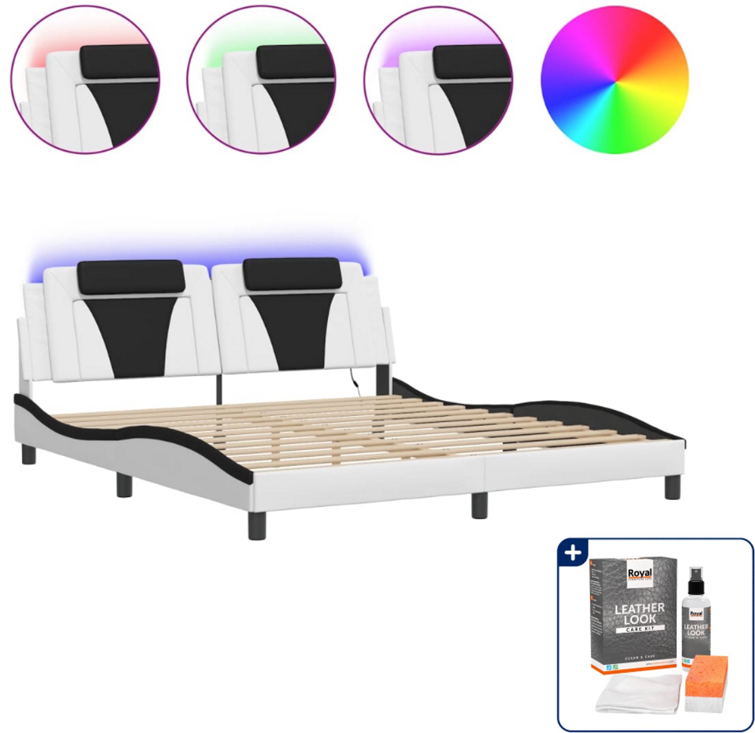 vidaXL Viana bedframe - Kingsize - 180 x 200 cm - wit en zwart - Inclusief onderhoudsset voor kunstleer 150 ml