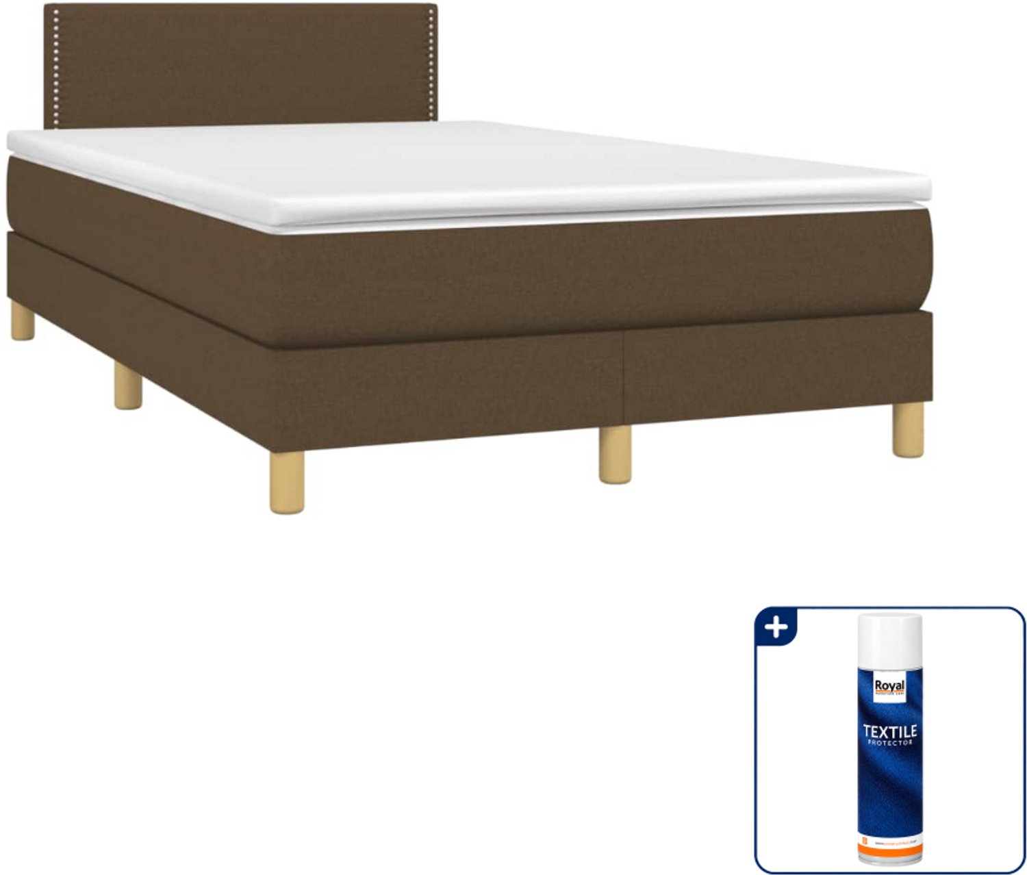 vidaXL boxspring met matras 120 x 190 cm - stof - donkerbruin - Inclusief textielbeschermer 500 ml